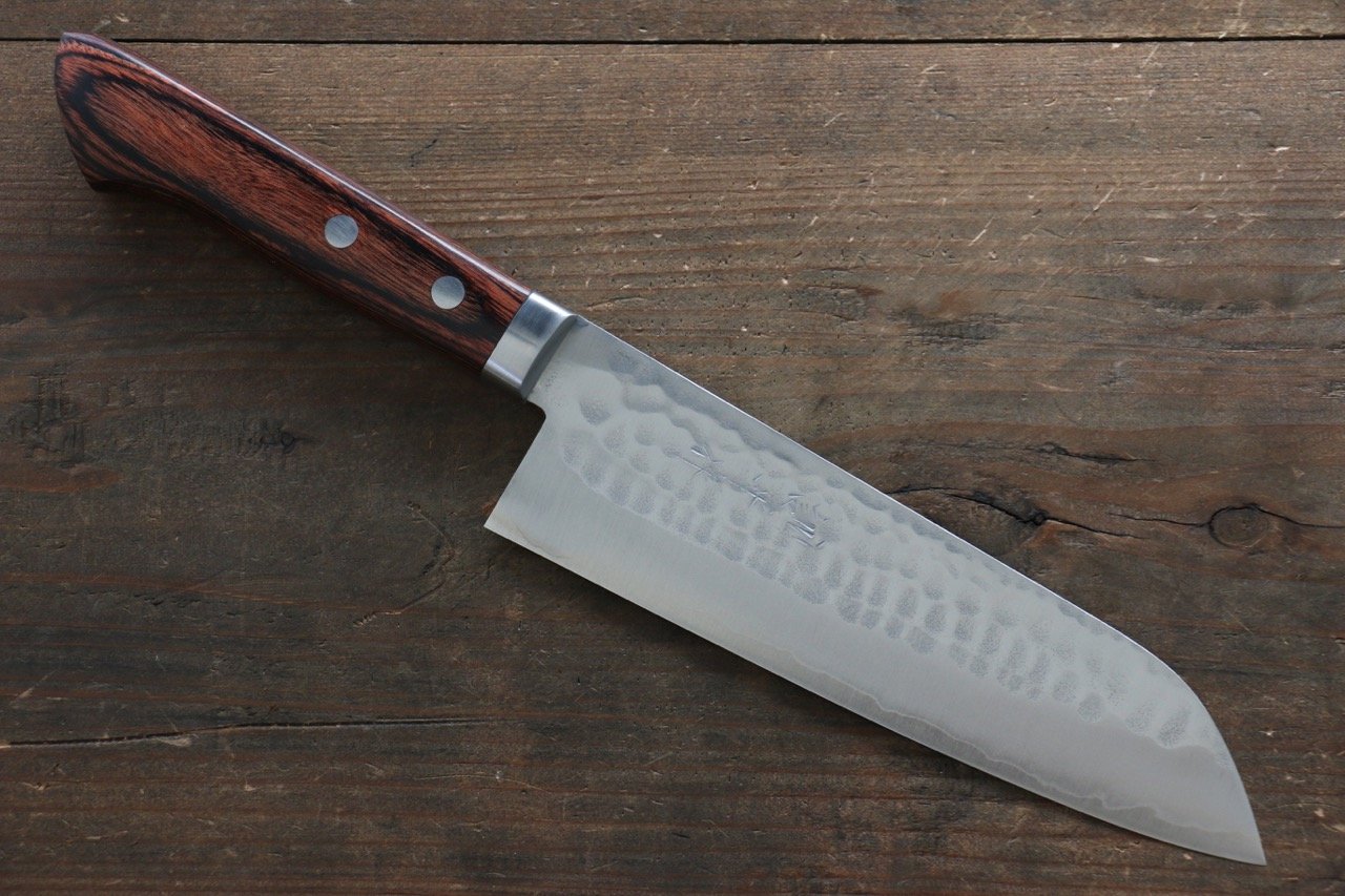 Kunihira Tanzo VG1 Hammered Santoku 170mm Mahogany Handle - Japanny - Best Japanese Knife