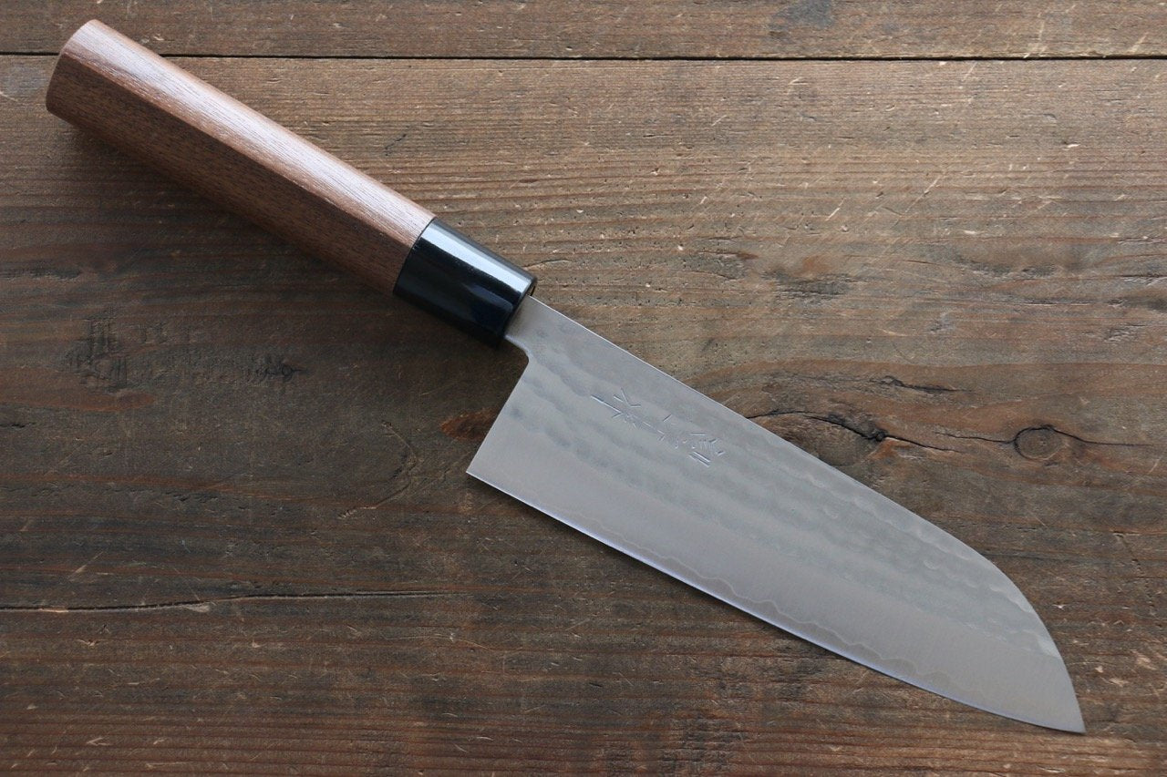 Kunihira Tanzo VG1 Hammered Santoku 170mm Walnut Handle - Japanny - Best Japanese Knife