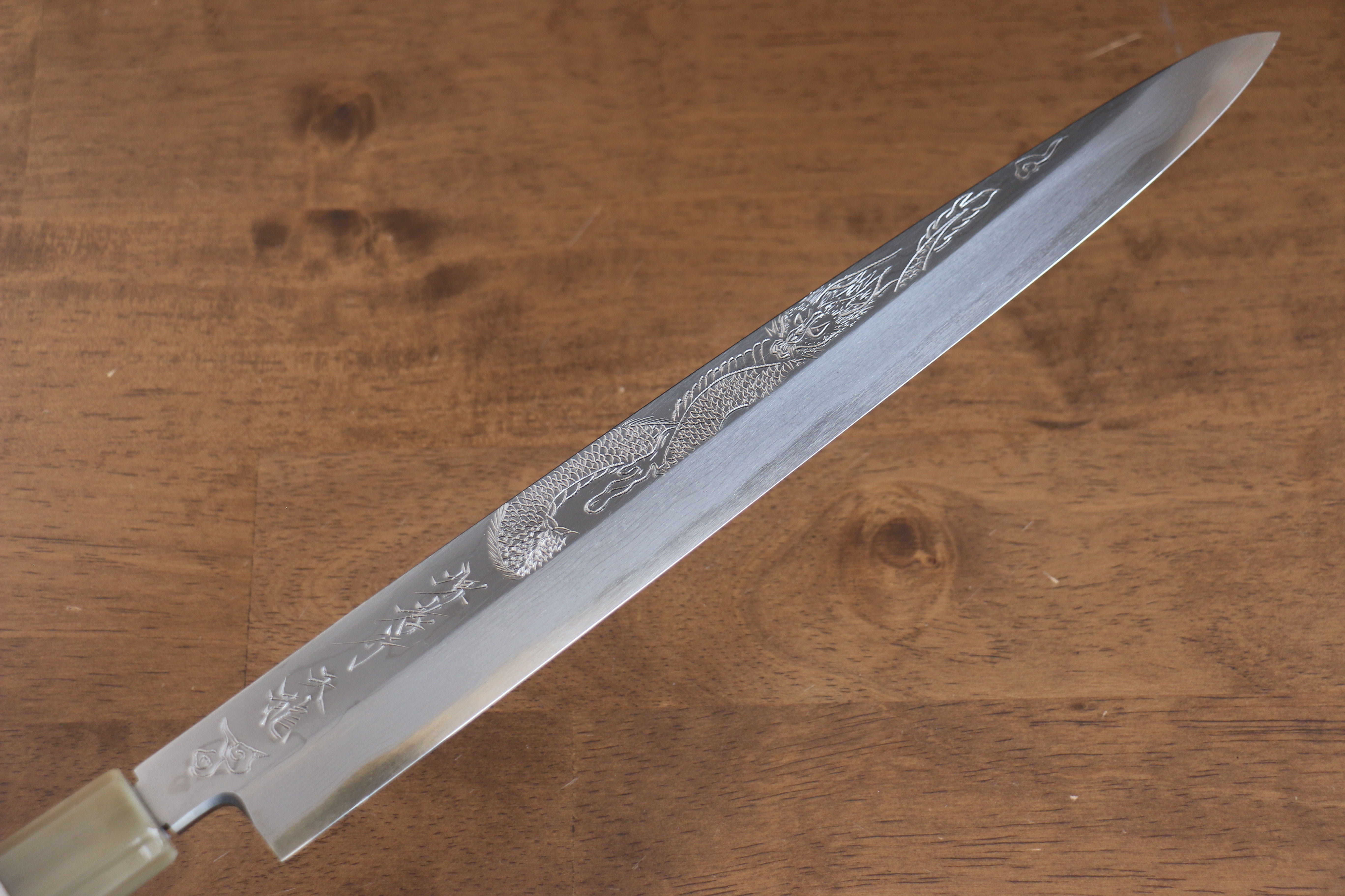 Sakai Takayuki Tenryu Uzushio Blue Steel No.2 Dragon Engraved Yanagiba 300mm Red Ebony Wood Handle with Sheath - Japanny - Best Japanese Knife