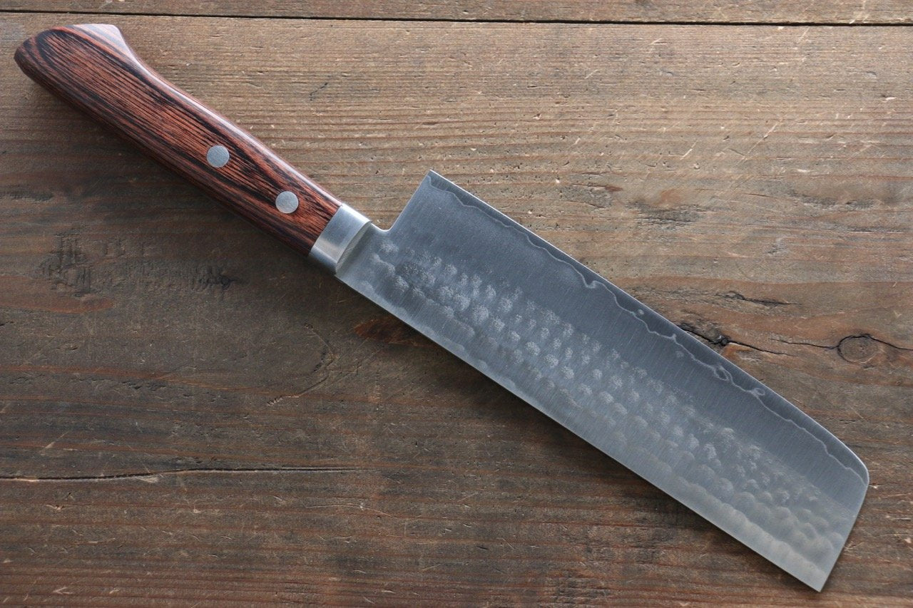 Kunihira Tanzo VG1 Hammered Usuba 165mm Mahogany Handle - Japanny - Best Japanese Knife