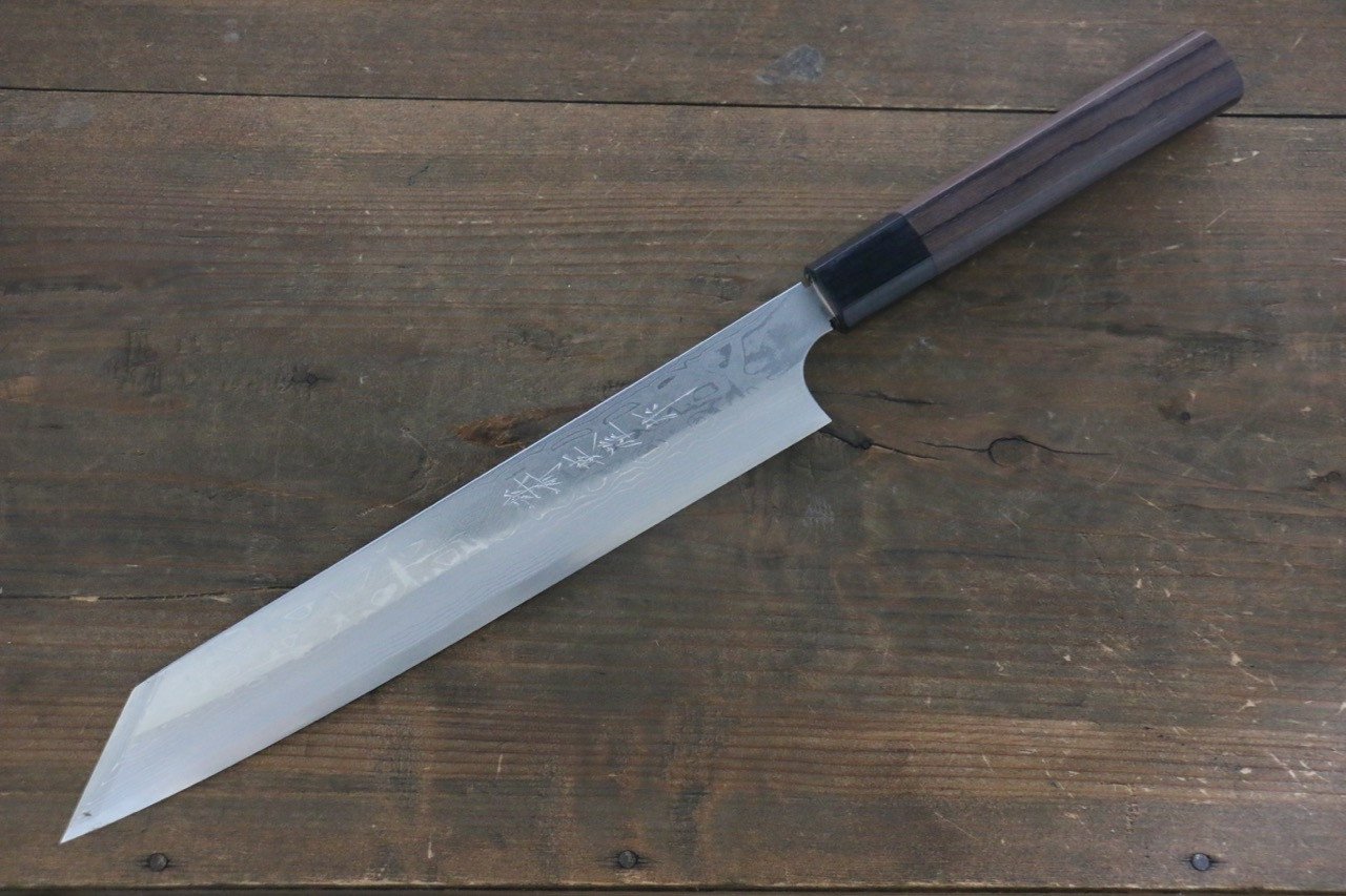 Hideo Kitaoka [Left Handed] White Steel No.2 Damascus Kiritsuke Yanagiba 240mm Shitan Handle - Japanny - Best Japanese Knife