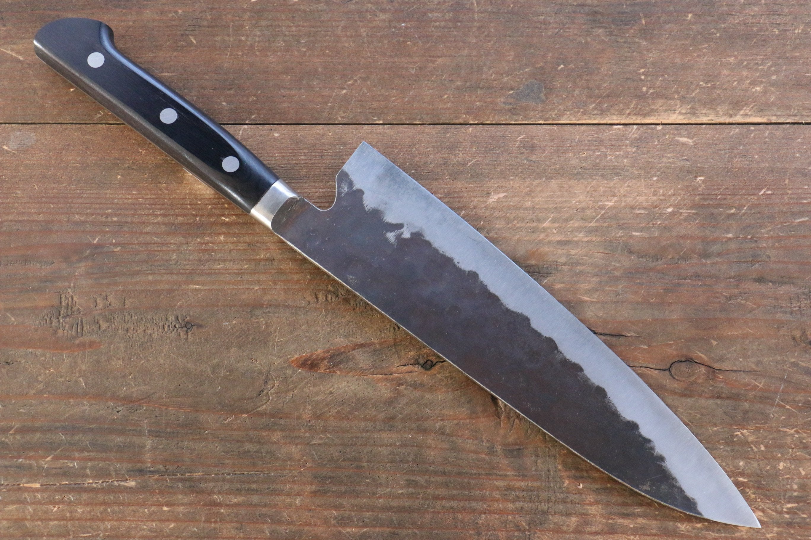 Fujiwara Teruyasu Fujiwara Teruyasu Denka Blue Super Black Finished Gyuto 210mm with Black Pakka wood Handle - Japanny - Best Japanese Knife