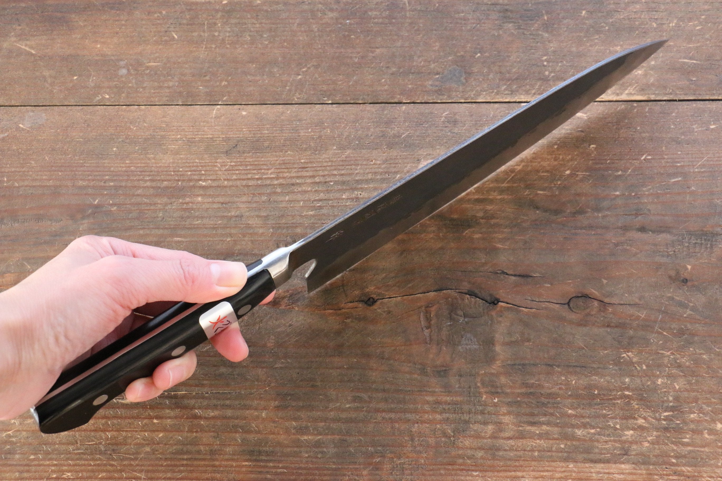 Fujiwara Teruyasu Fujiwara Teruyasu Denka Blue Super Black Finished Gyuto 210mm with Black Pakka wood Handle - Japanny - Best Japanese Knife