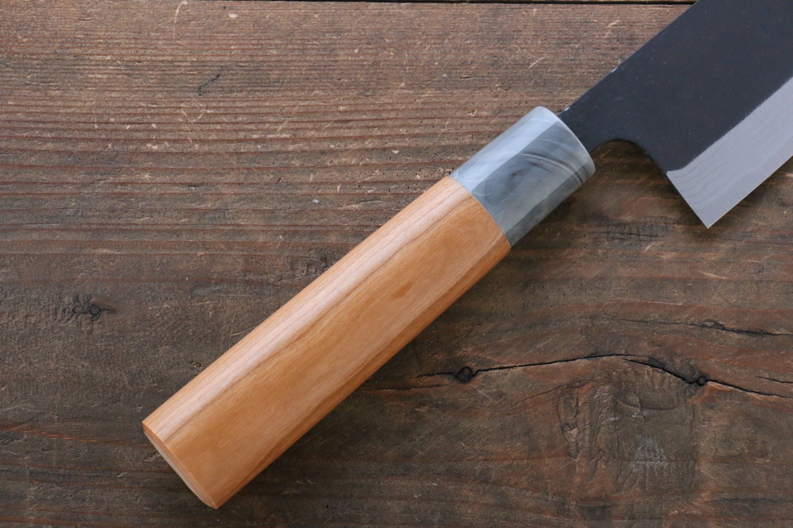 Nao Yamamoto White Steel No.2 Kurouchi Damascus Santoku 170mm American Cherry Handle - Japanny - Best Japanese Knife