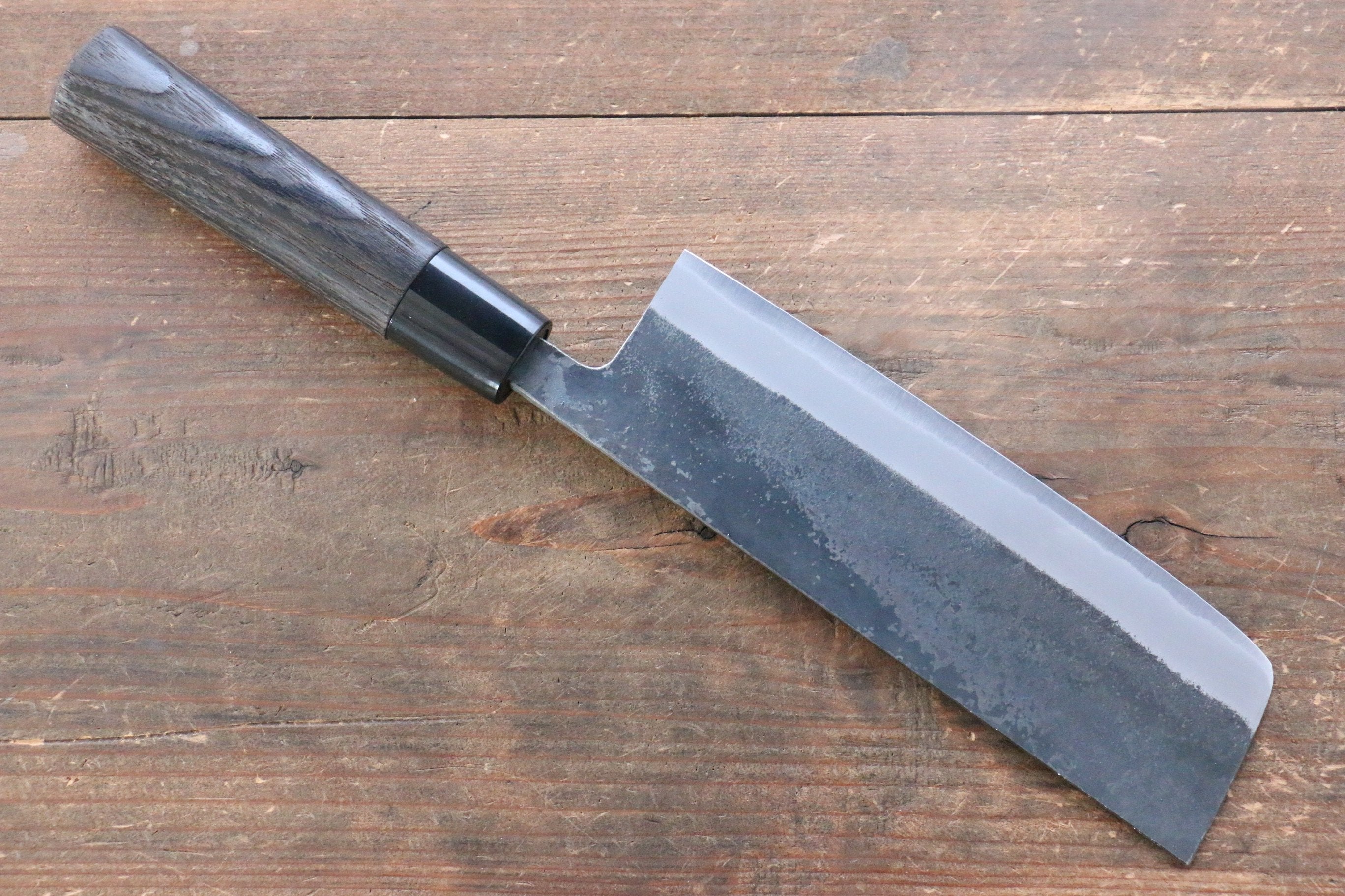 Seisuke White Steel Kurouchi Nakiri 165mm Burnt Chestnut Handle - Japanny - Best Japanese Knife