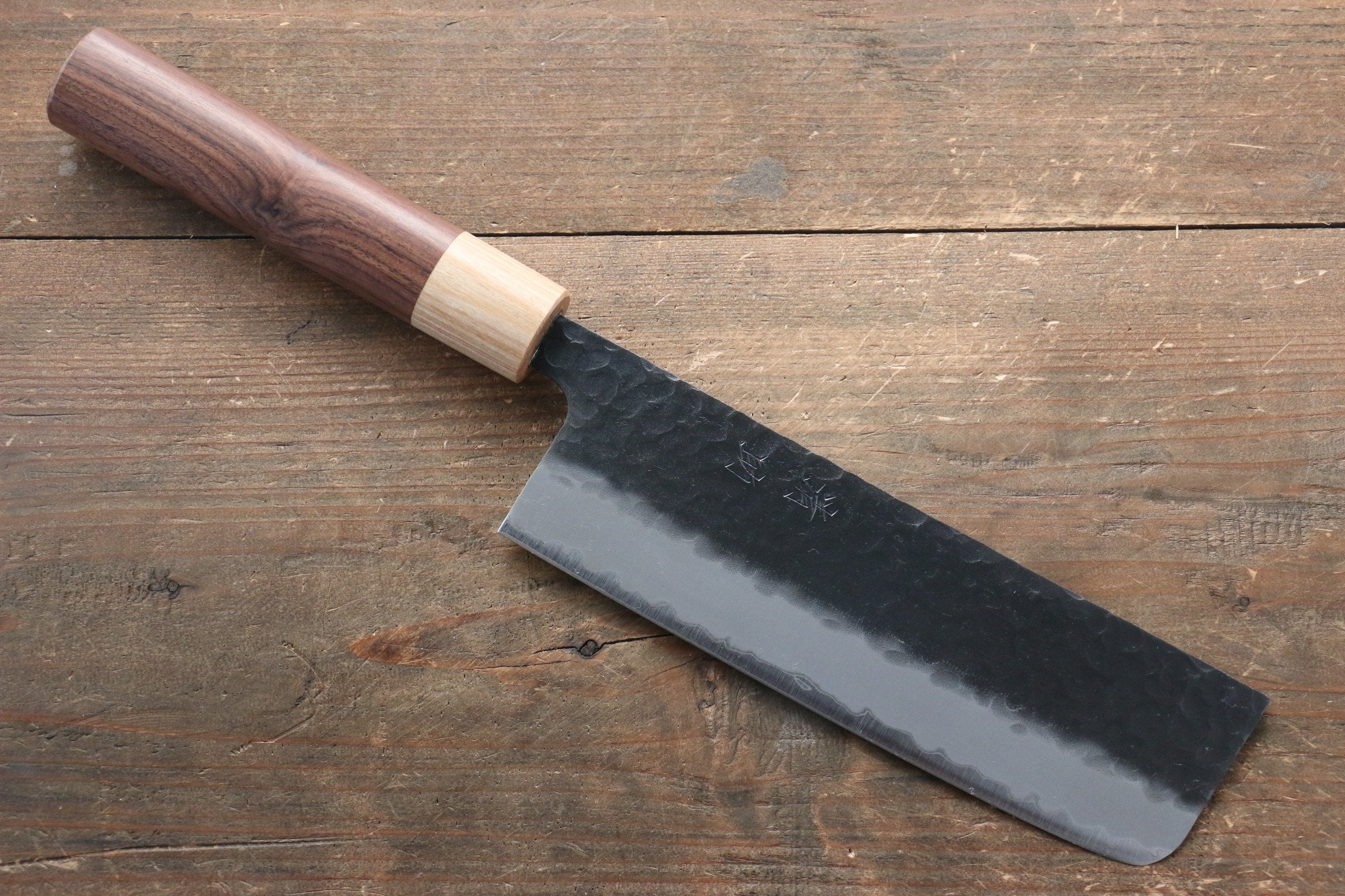 Seisuke Kokubyaku Blue Super Hammered Nakiri 165mm Morado Handle - Japanny - Best Japanese Knife