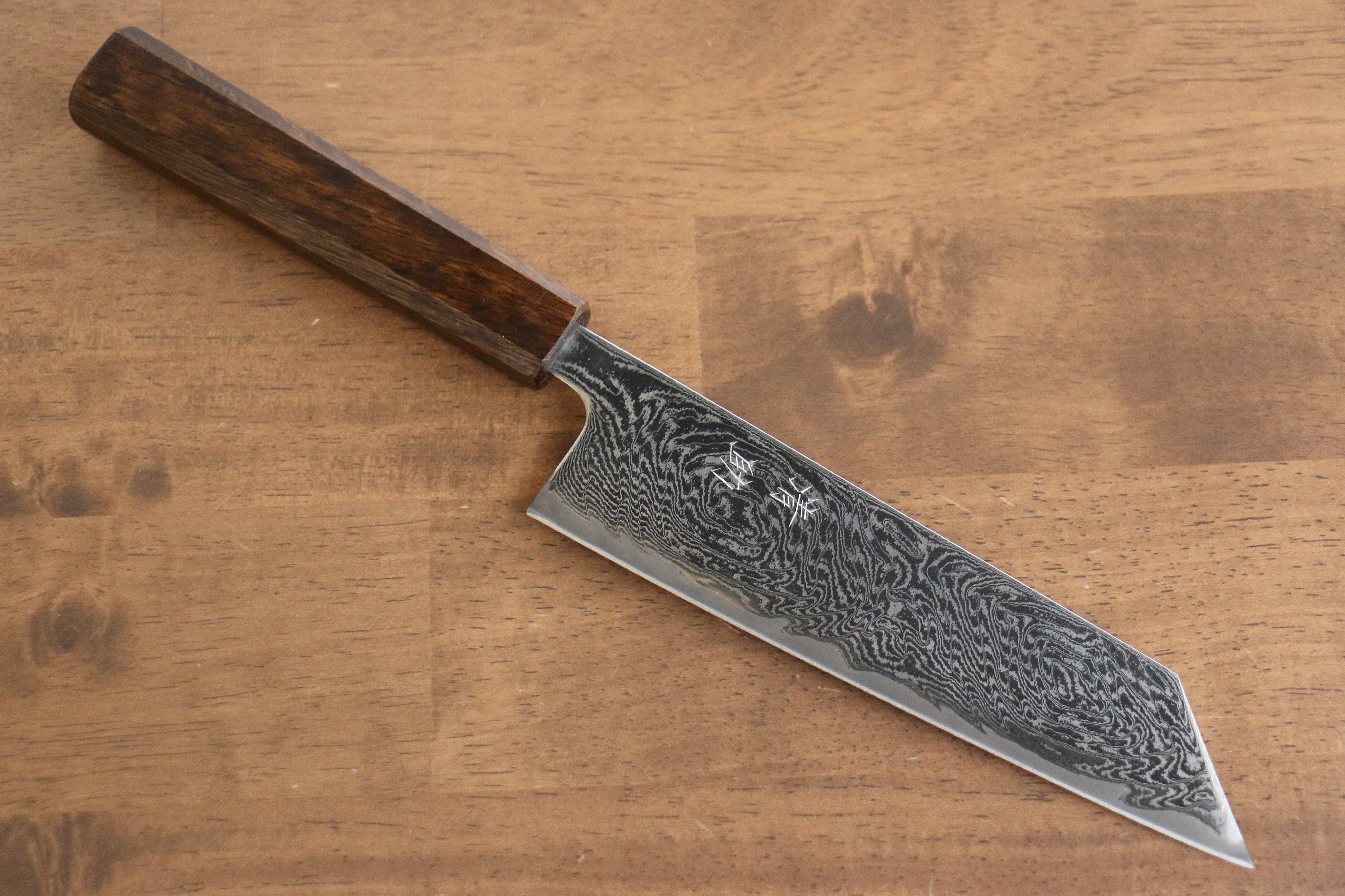 Seisuke Nami AUS10 Mirrored Finish Damascus Bunka  180mm Oak Handle - Japanny - Best Japanese Knife