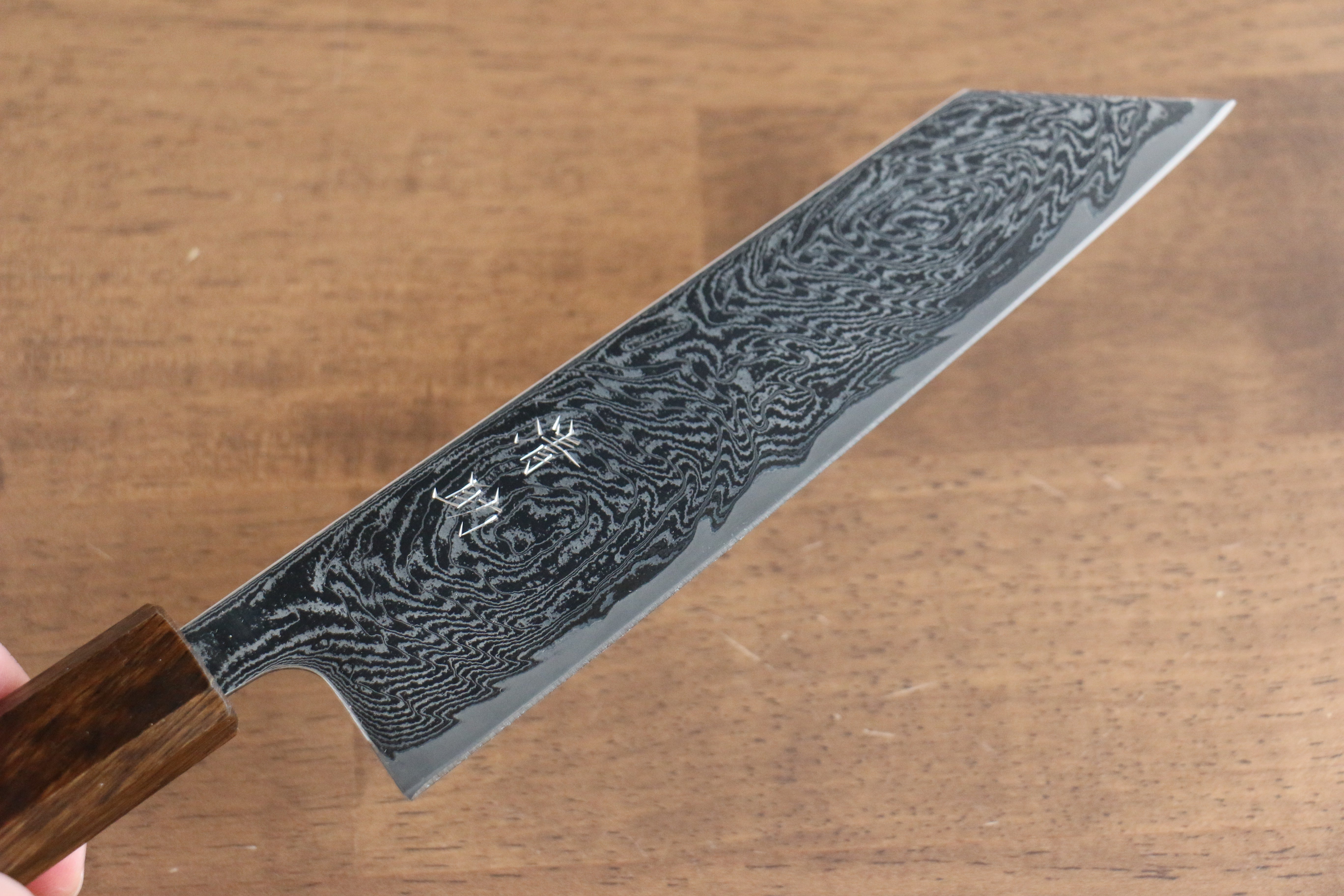 Seisuke Nami AUS10 Mirrored Finish Damascus Bunka  180mm Oak Handle - Japanny - Best Japanese Knife