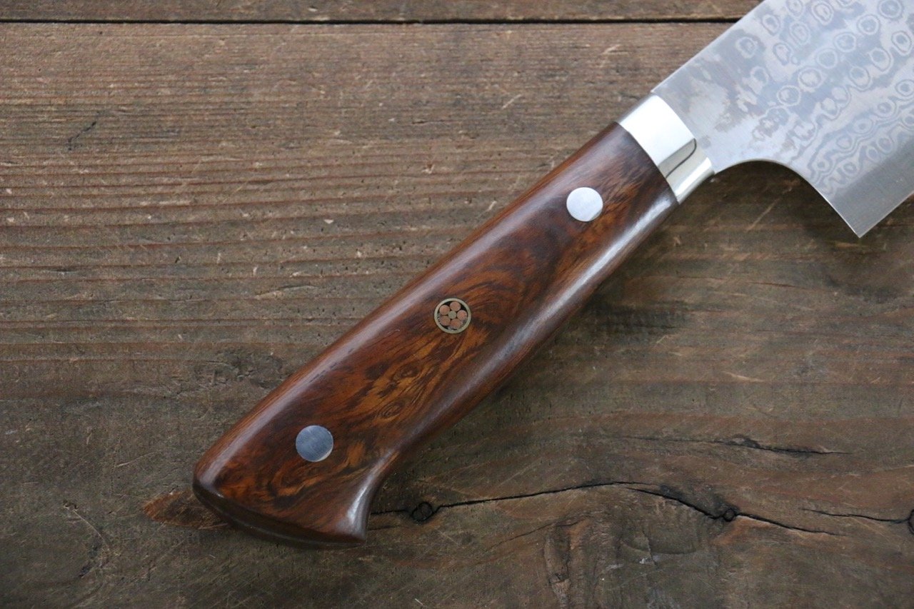 Nao Yamamoto Coreless Damascus Santoku 170mm Ironwood Handle - Japanny - Best Japanese Knife