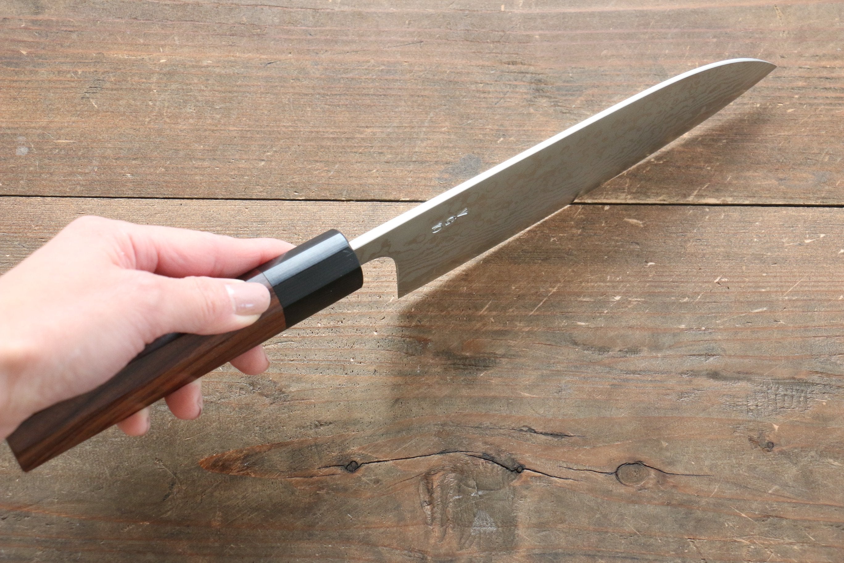 Nao Yamamoto VG10 Damascus Santoku 170mm Shitan Handle - Japanny - Best Japanese Knife