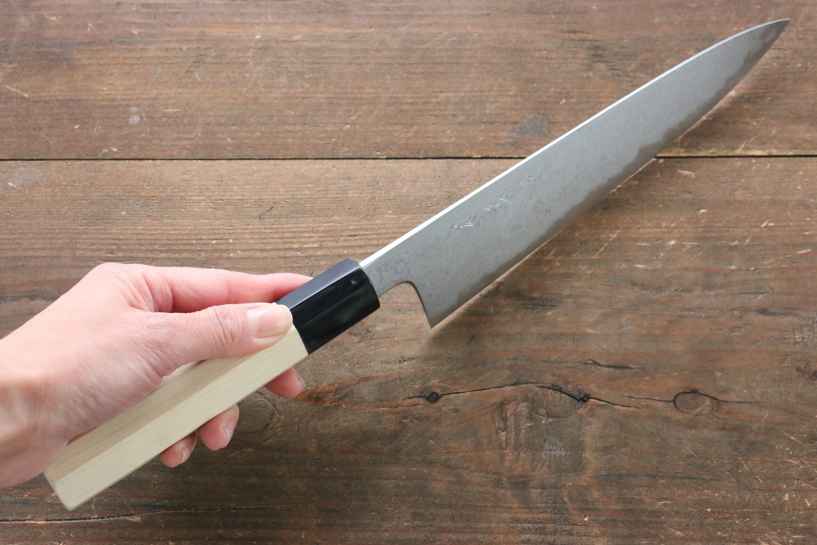Kikumori Blue Steel No.1 Damascus Gyuto 210mm with Magnolia Handle - Japanny - Best Japanese Knife