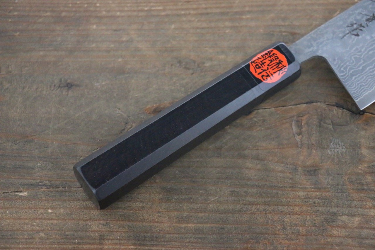Shigeki Tanaka SG2 Damascus Nakiri 165mm Ebony Wood Handle - Japanny - Best Japanese Knife