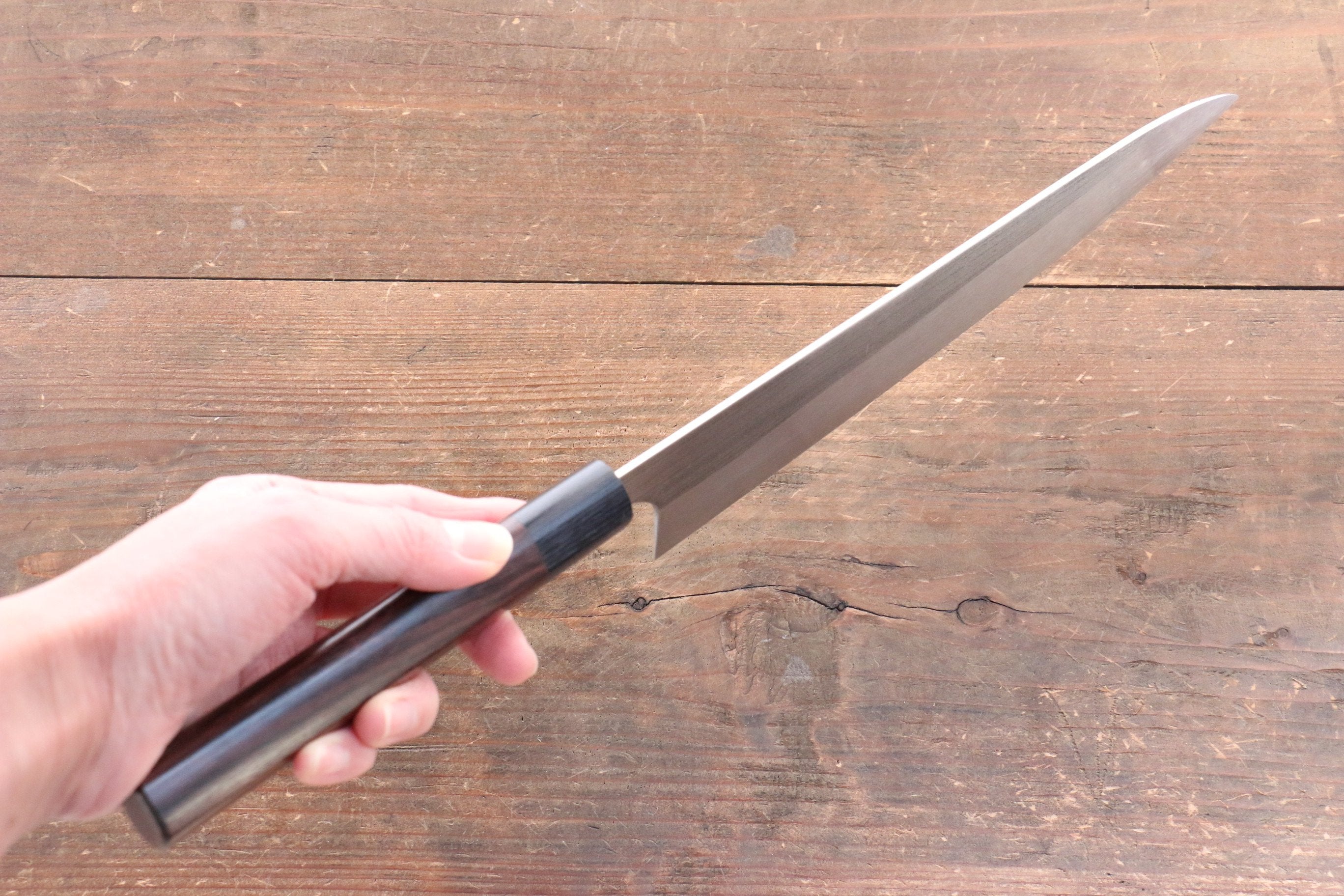 Shungo Ogata SG2 Kurouchi Black Finished Sujihiki 240mm Shitan Handle - Japanny - Best Japanese Knife