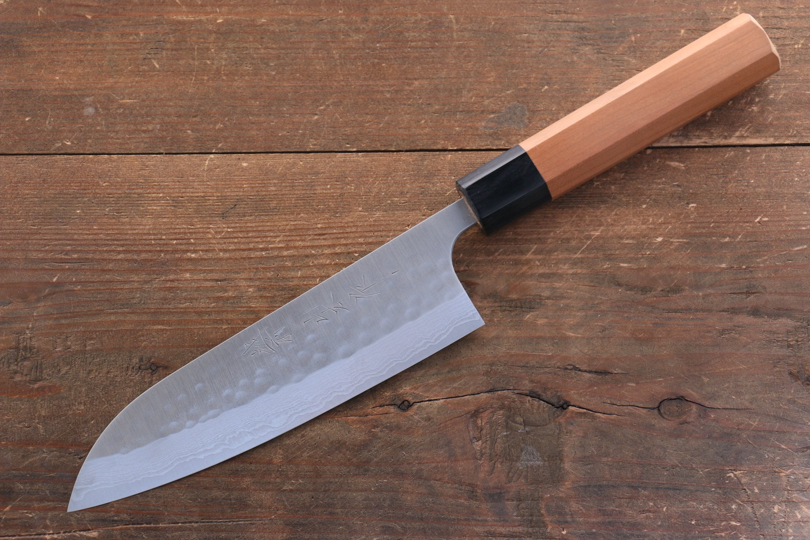 Nao Yamamoto SRS13 Black Damascus Santoku 165mm Cherry Blossoms Handle - Japanny - Best Japanese Knife