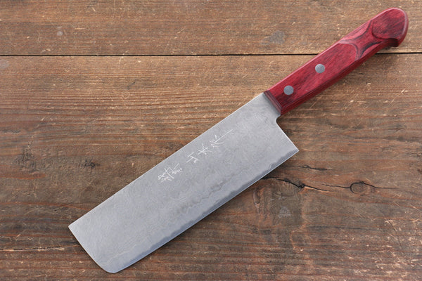 Nao Yamamoto SG2 Damascus Migaki Finished Nakiri 165mm Red Pakka wood Handle - Japanny - Best Japanese Knife