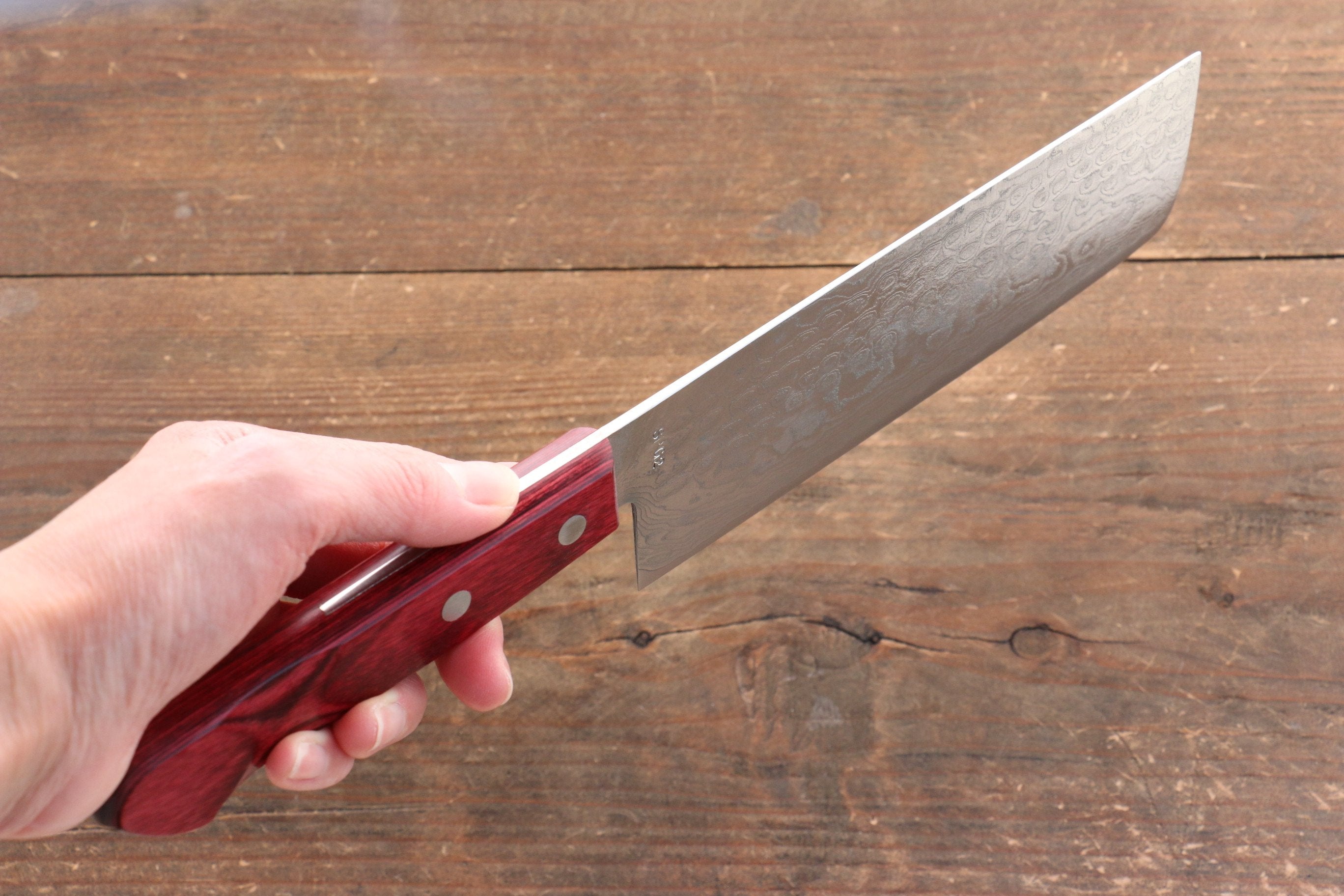 Nao Yamamoto SG2 Damascus Migaki Finished Nakiri 165mm Red Pakka wood Handle - Japanny - Best Japanese Knife