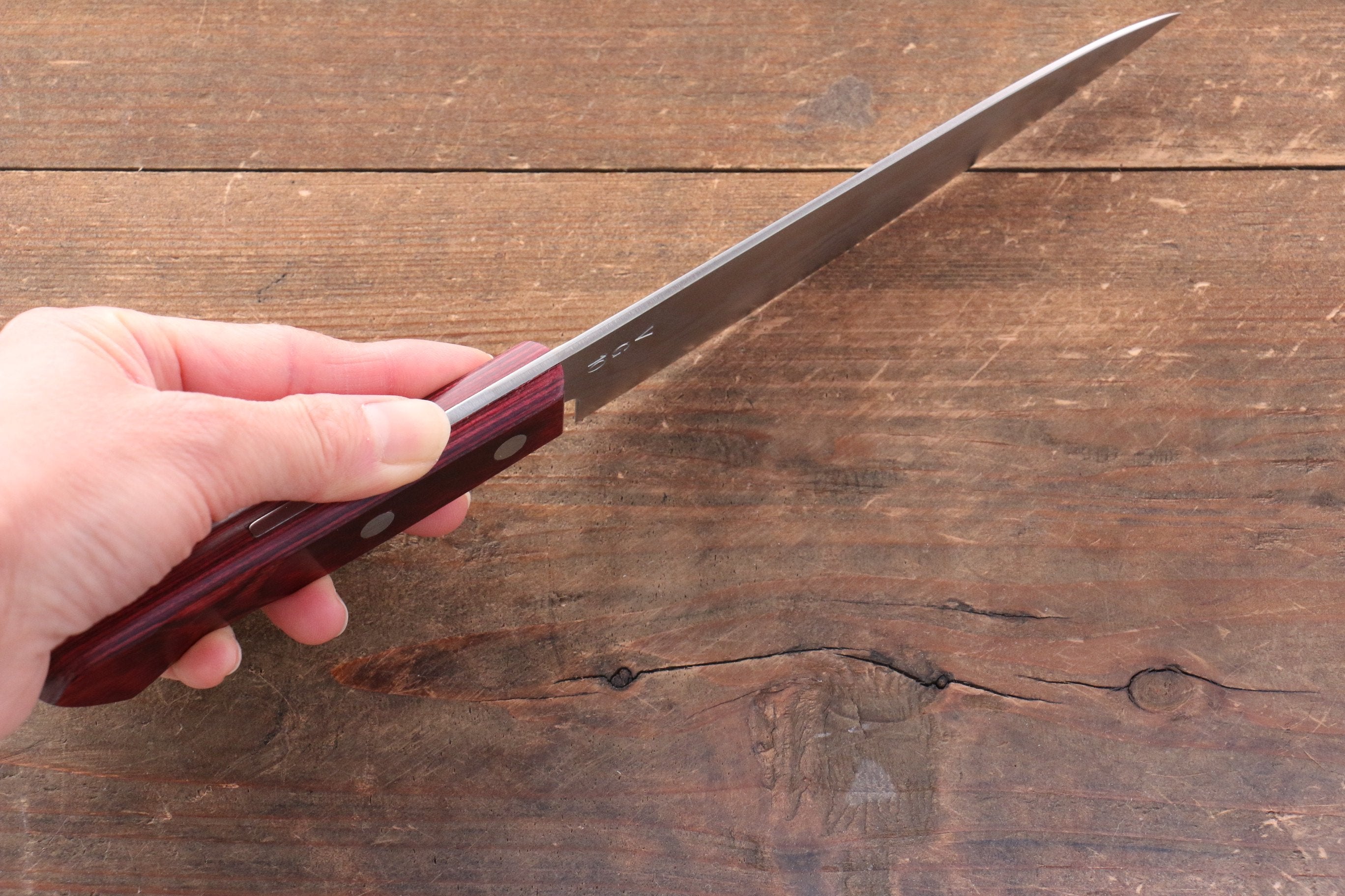 Nao Yamamoto VG10 Damascus Petty-Utility 135mm Red Pakka wood Handle - Japanny - Best Japanese Knife