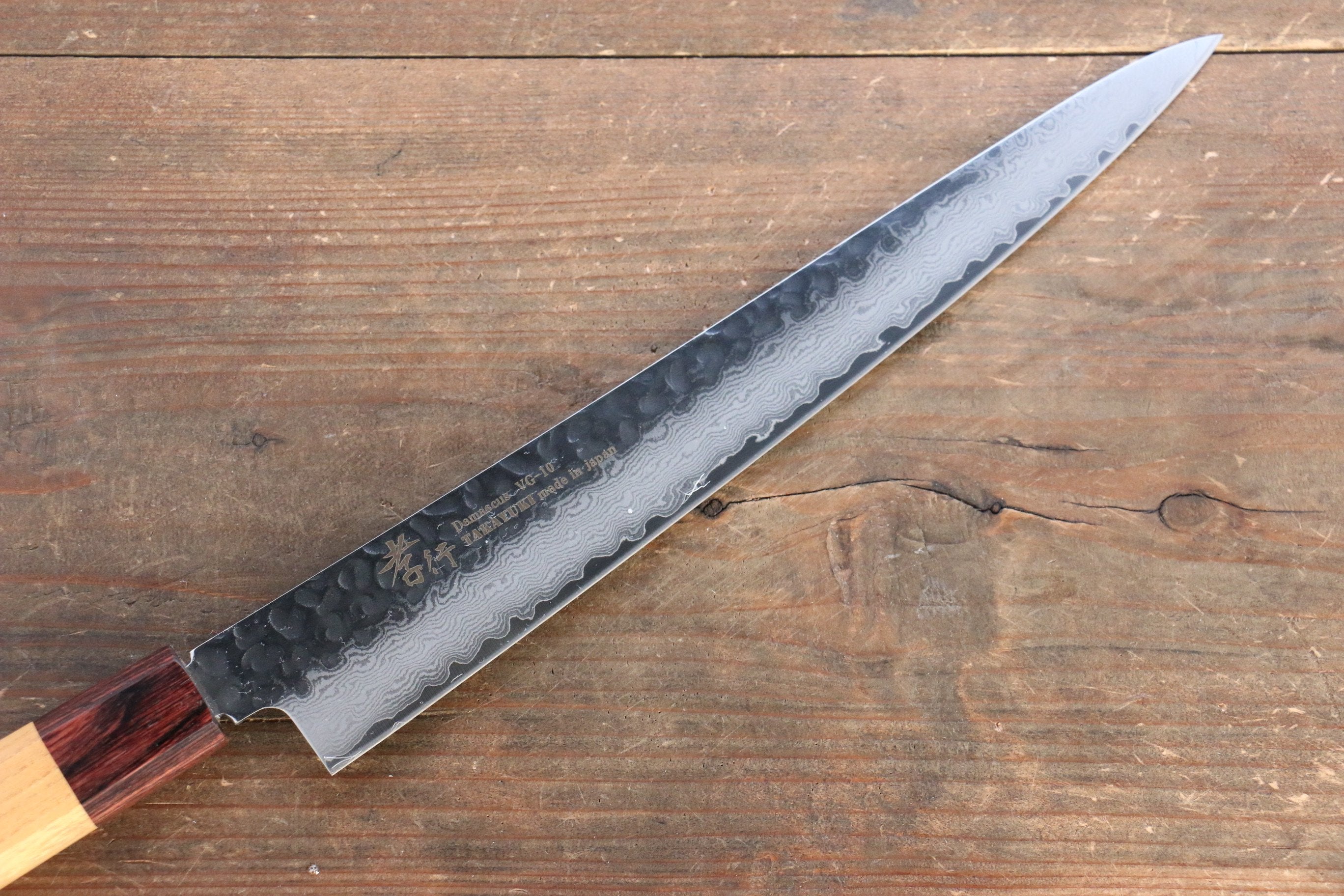 Sakai Takayuki VG10 33 Layer Damascus Japanese Chef Knife Sujihiki 240mm, Gyuto 240mm& Petty 150mm Set with Keyaki Handle(Japanese Elm) - Japanny - Best Japanese Knife