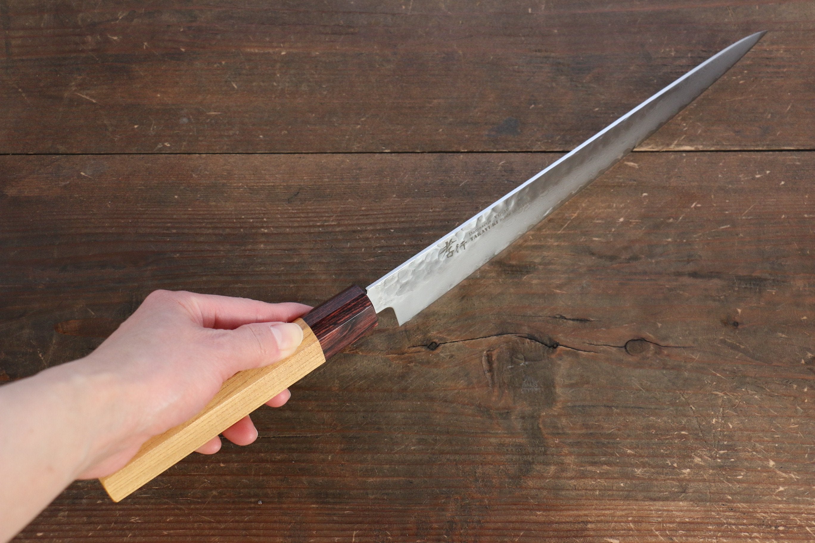 Sakai Takayuki VG10 33 Layer Damascus Japanese Chef Knife Sujihiki 240mm, Gyuto 240mm& Petty 150mm Set with Keyaki Handle(Japanese Elm) - Japanny - Best Japanese Knife
