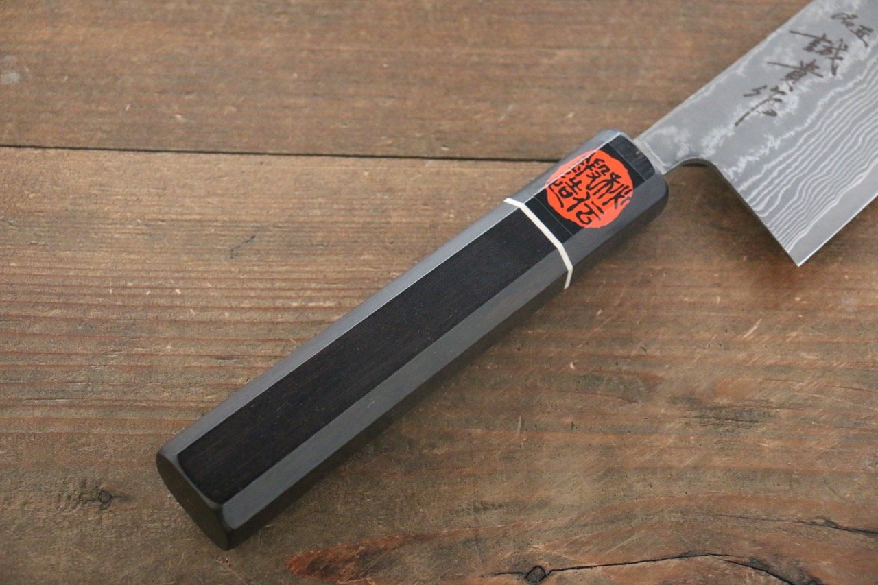 Shigeki Tanaka SG2 Damascus Santoku 165mm Ebony Wood Handle - Japanny - Best Japanese Knife