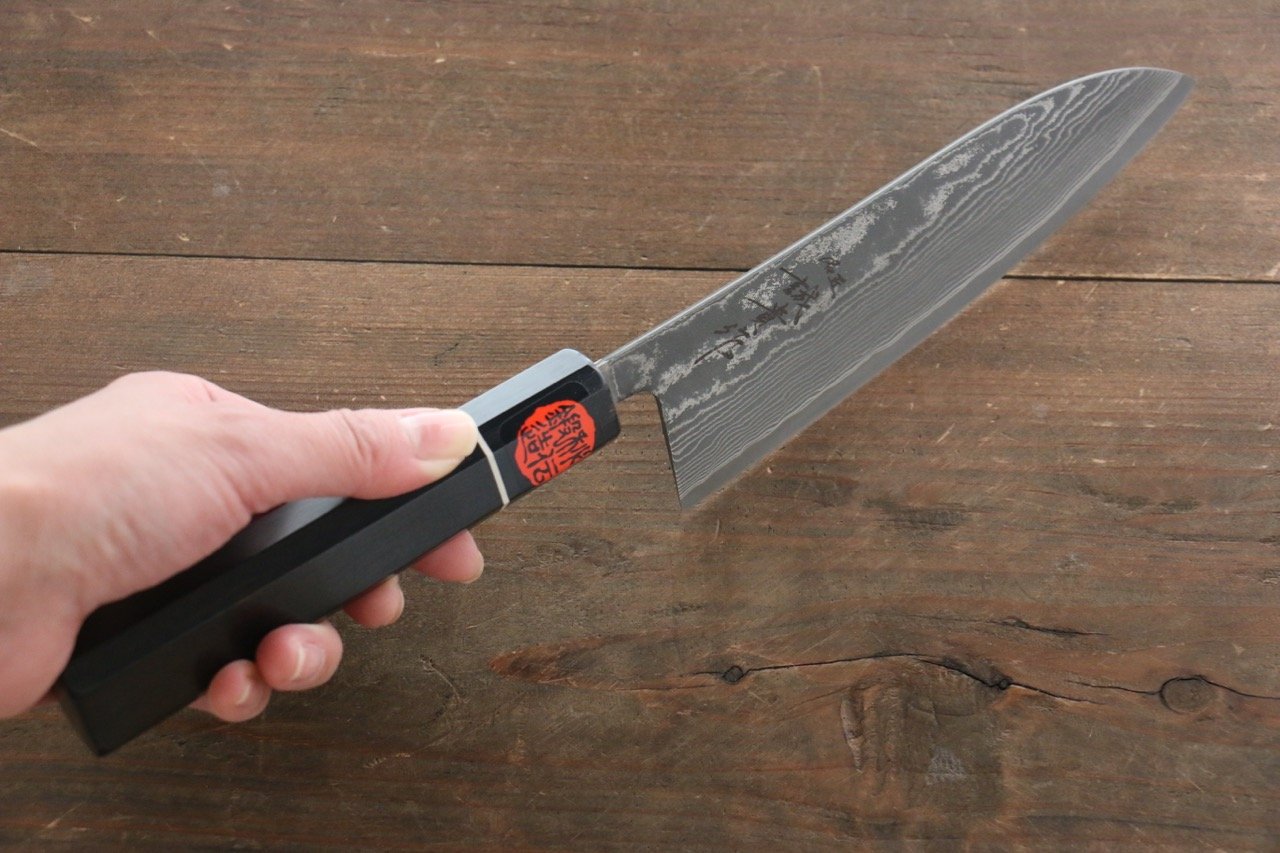 Shigeki Tanaka SG2 Damascus Santoku 165mm Ebony Wood Handle - Japanny - Best Japanese Knife