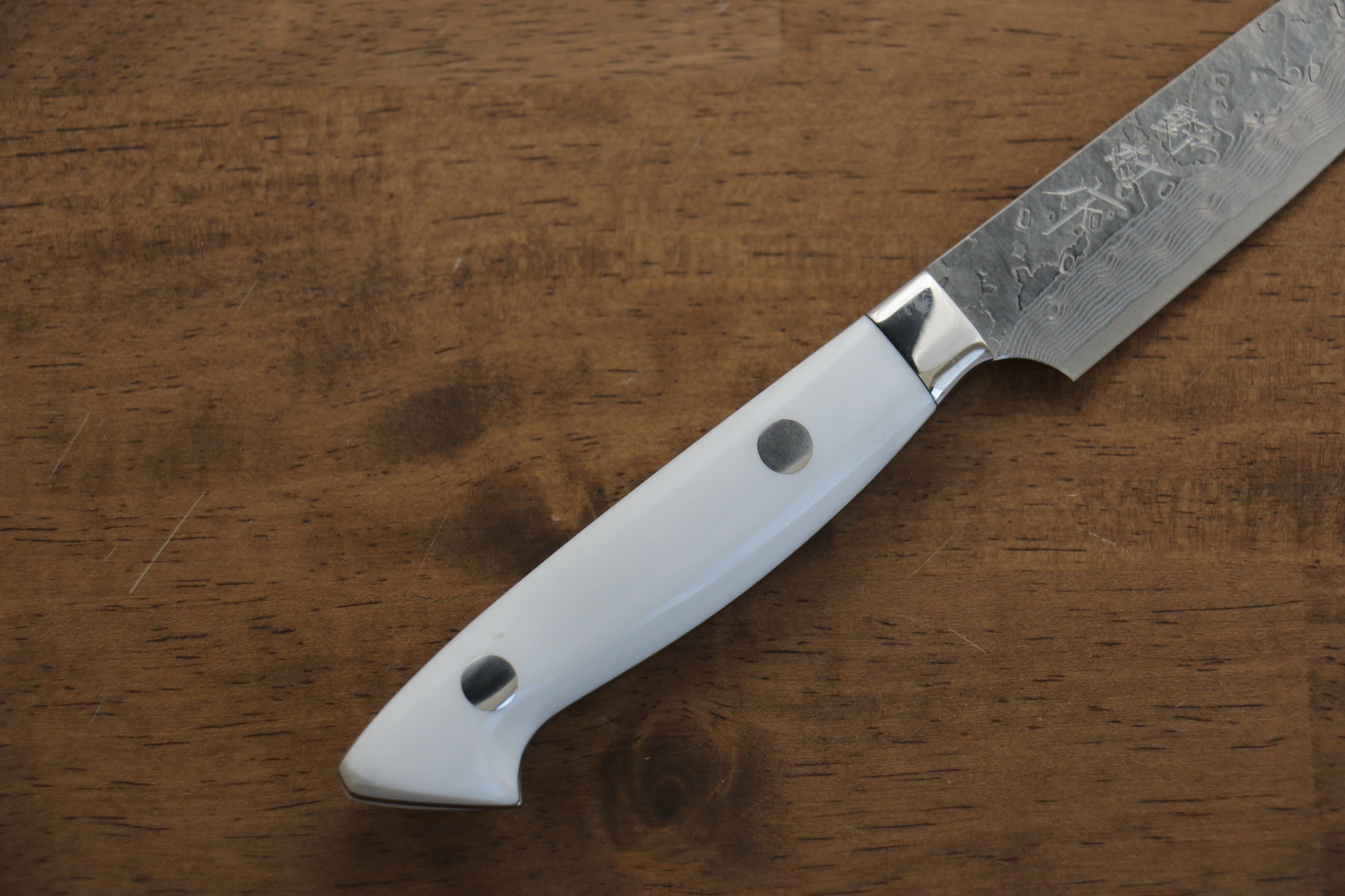 Kazuo Nomura VG10 Damascus Petty-Utility 100mm White Stone Handle - Japanny - Best Japanese Knife