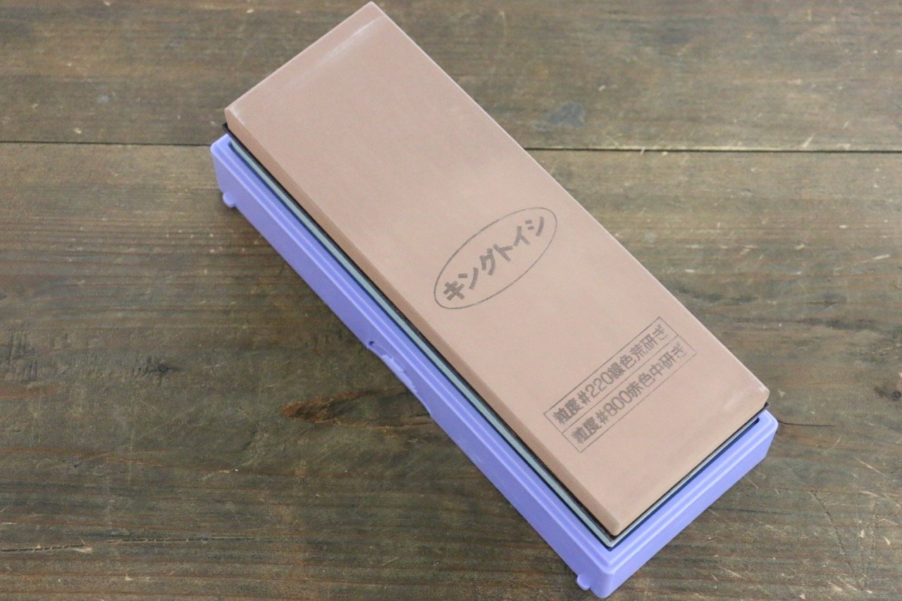 King Two Sided Sharpening Stone with Plastic Base - #220 & #800 - Japanny - Best Japanese Knife