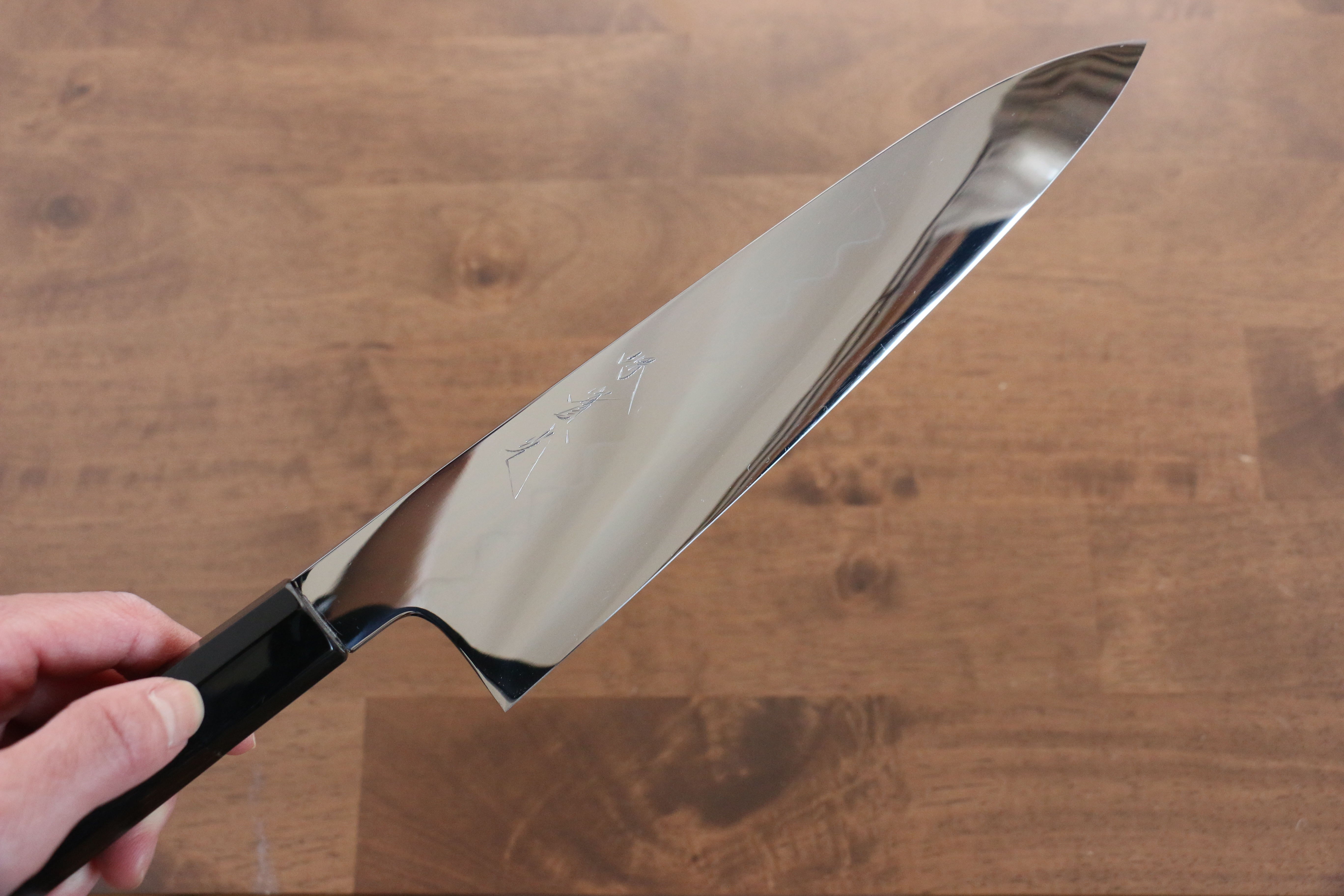 Jikko Honyaki White Steel No.3 Mirrored Finish Gyuto  210mm Ebony Wood Handle - Japanny - Best Japanese Knife