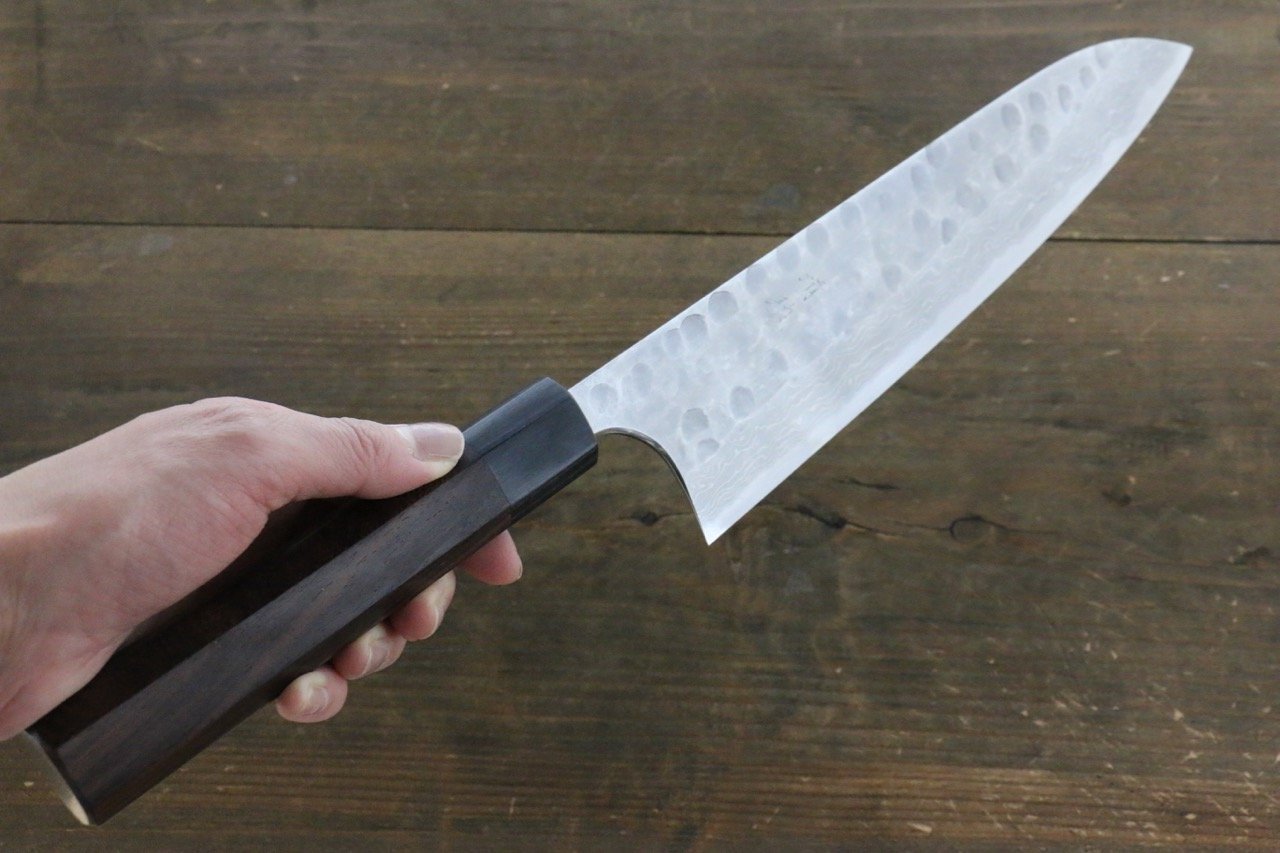 Seisuke Blue Steel No.2 Hammered Damascus Gyuto 240mm Shitan Handle - Japanny - Best Japanese Knife