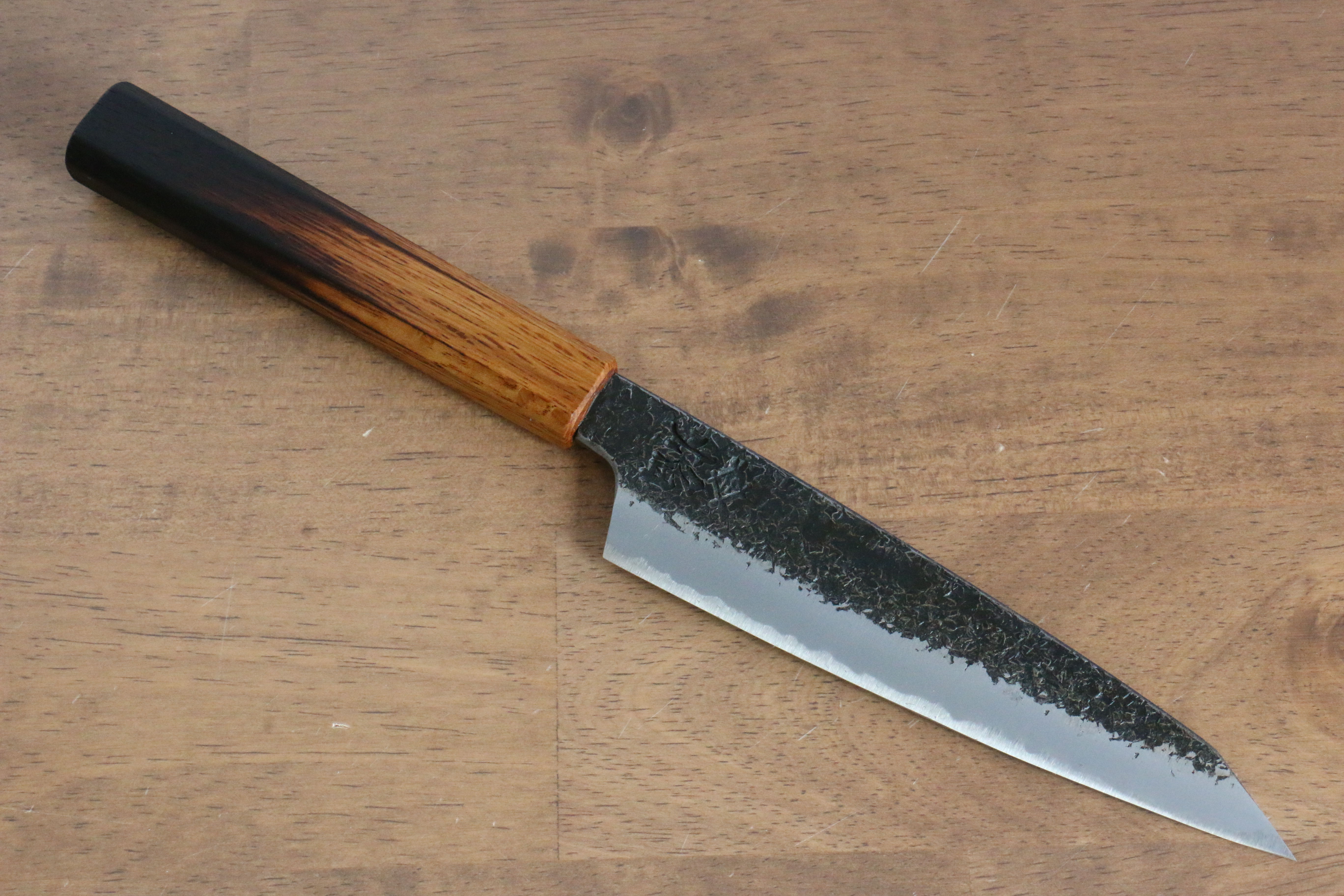 Sakai Takayuki Homura Guren Blue Steel No.2 Kurouchi Hammered Kiritsuke Petty-Utility 150mm Burnt Oak Handle - Japanny - Best Japanese Knife