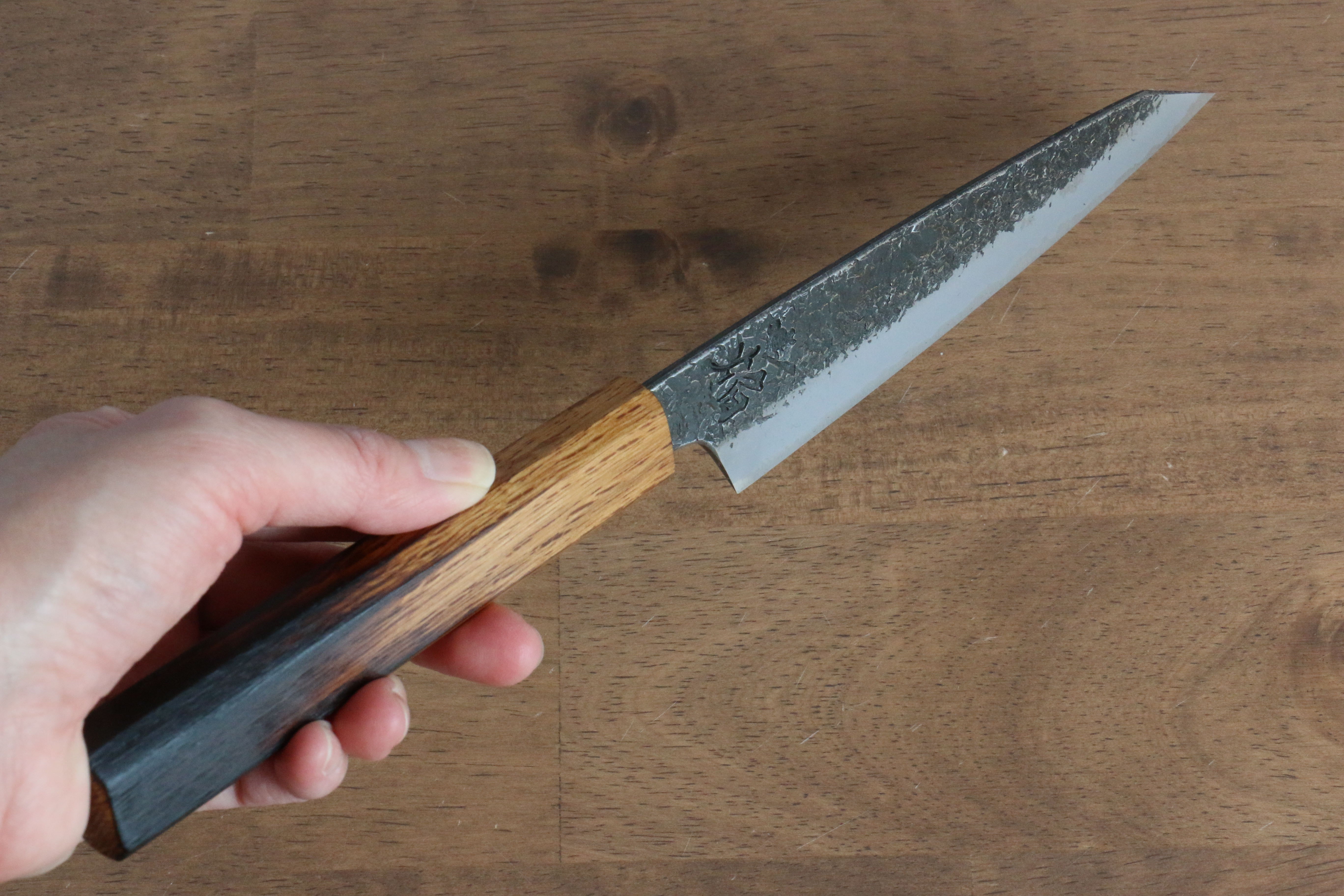 Sakai Takayuki Homura Guren Blue Steel No.2 Kurouchi Hammered Kiritsuke Petty-Utility 150mm Burnt Oak Handle - Japanny - Best Japanese Knife