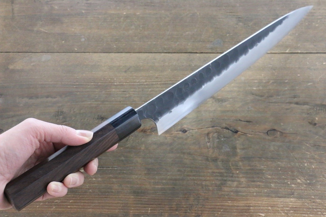 Seisuke Blue Steel No.2 Hammered Kurouchi Yanagiba 270mm Shitan Handle - Japanny - Best Japanese Knife