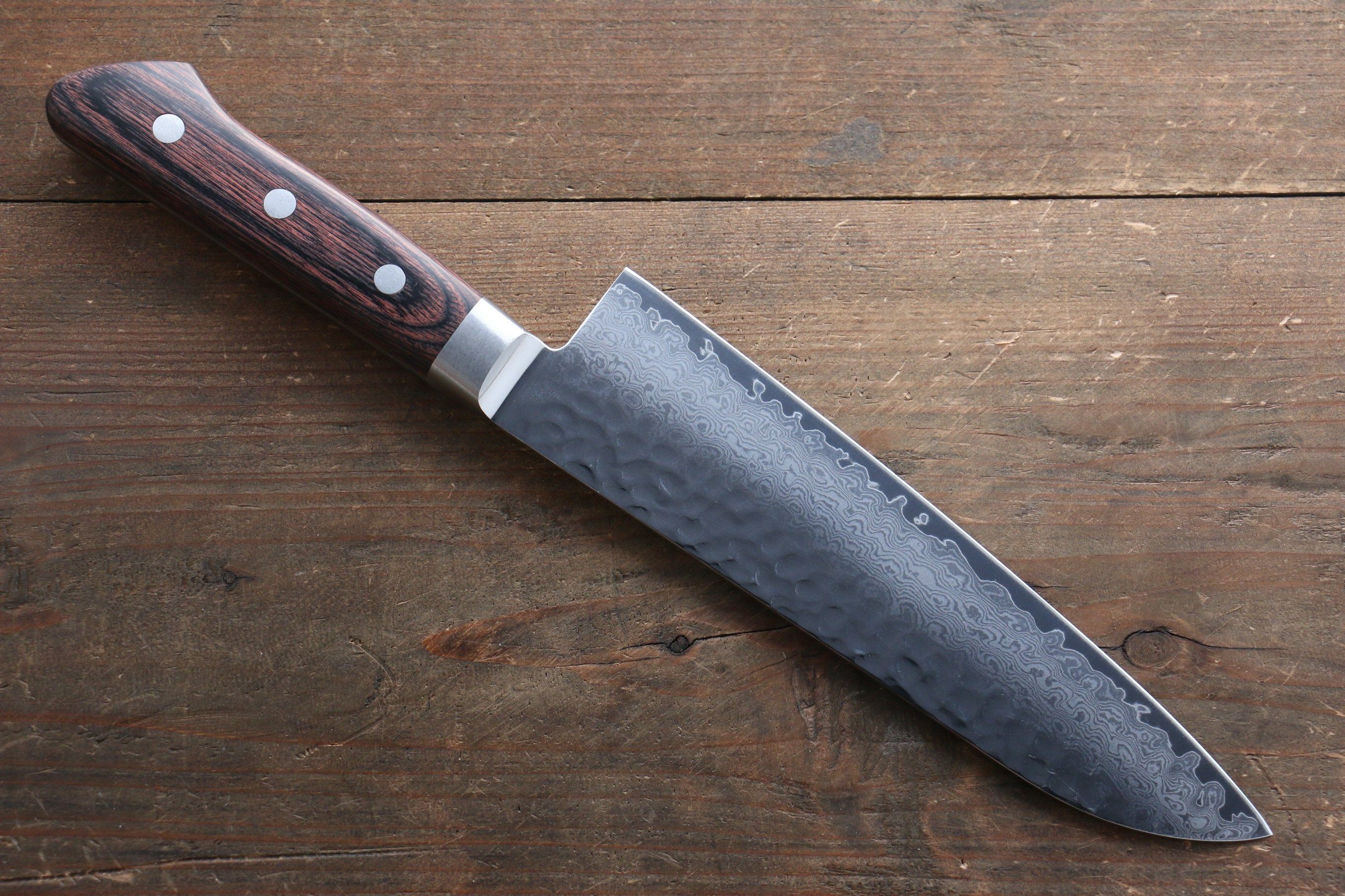 Seisuke VG10 33 Layer Damascus Santoku 180mm Mahogany Handle with Sheath - Japanny - Best Japanese Knife