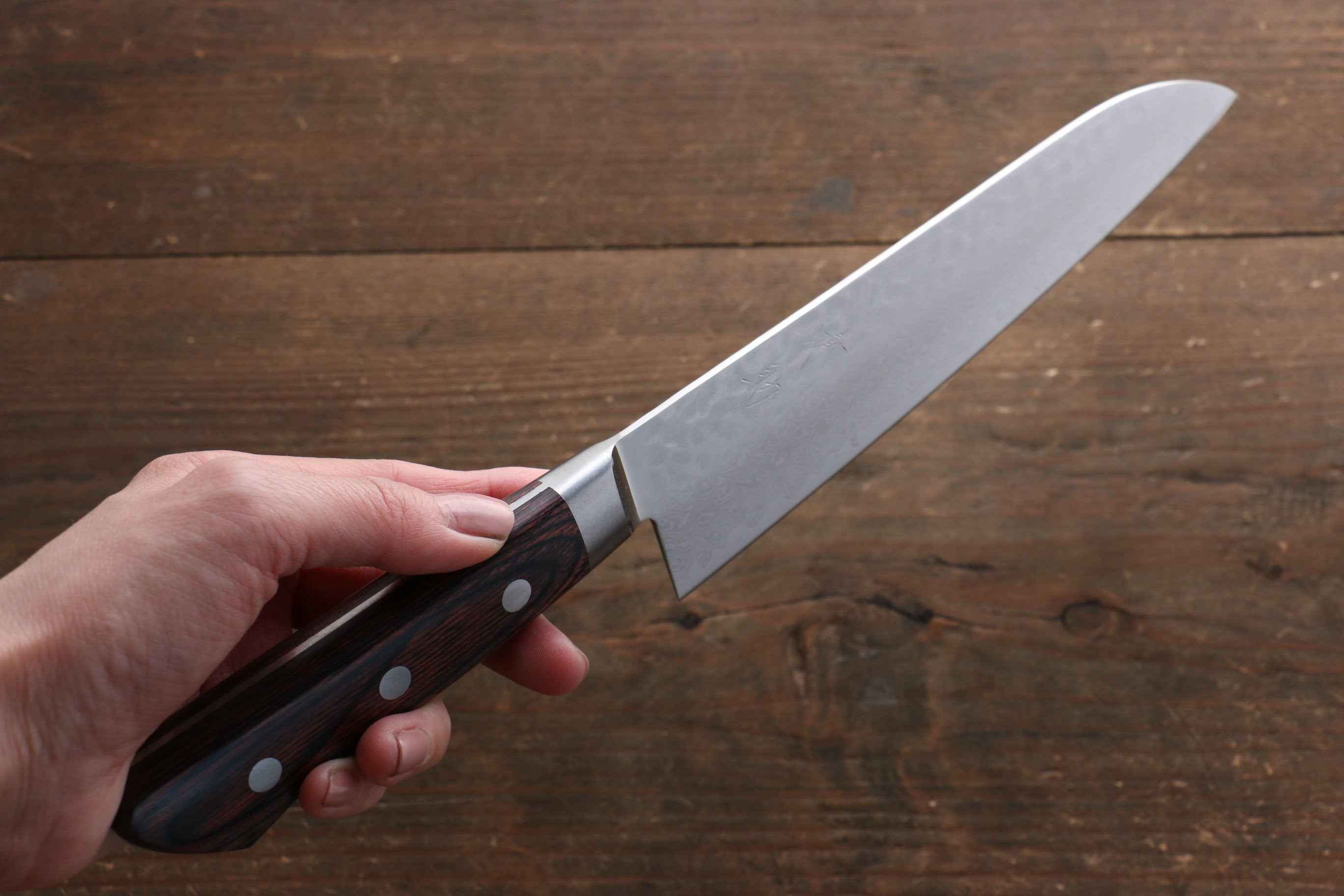 Seisuke VG10 33 Layer Damascus Santoku 180mm Mahogany Handle with Sheath - Japanny - Best Japanese Knife