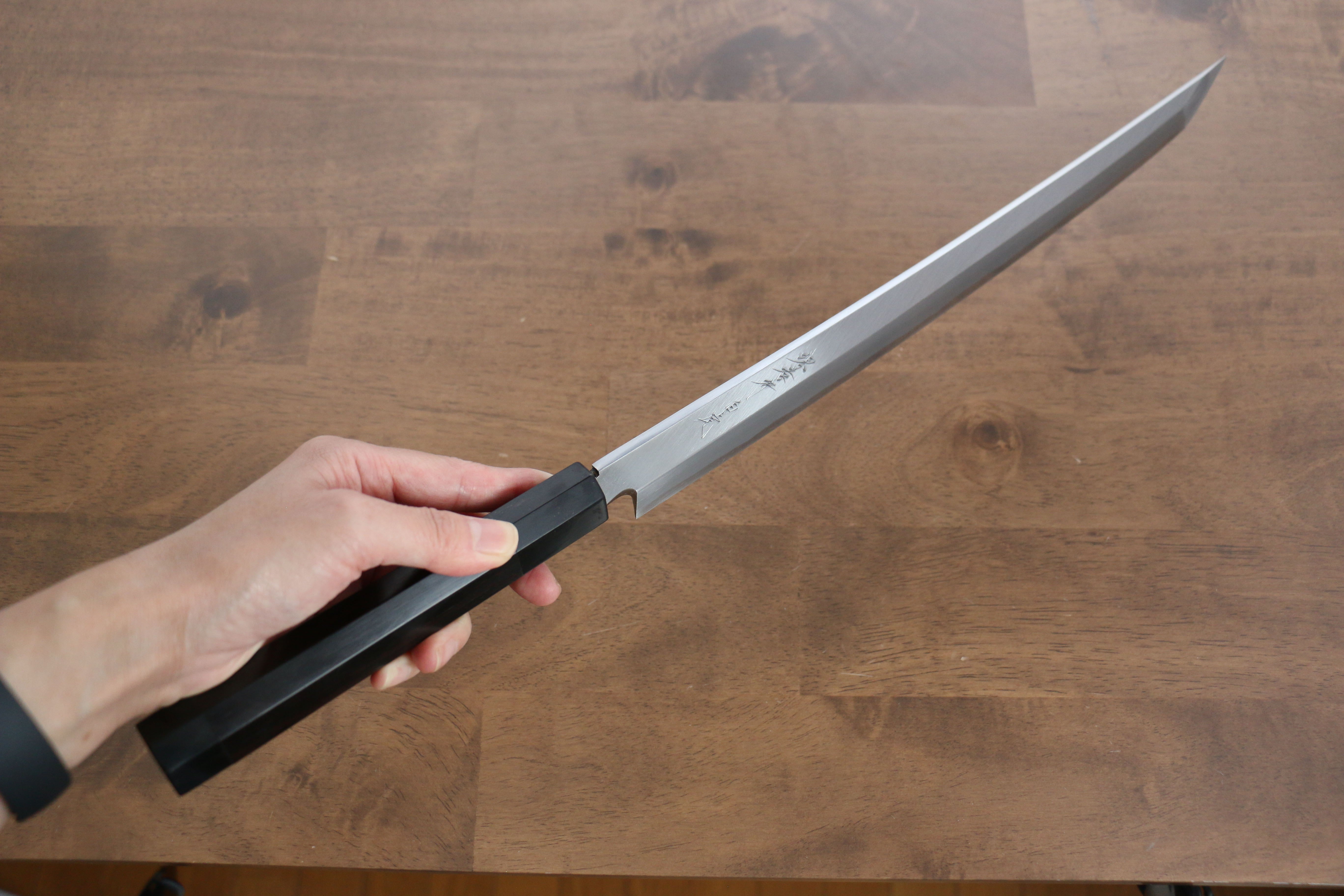 Sakai Takayuki Zangetsu White Steel No.1 Sakimaru Yanagiba 330mm Ebony Wood Handle with Sheath - Japanny - Best Japanese Knife