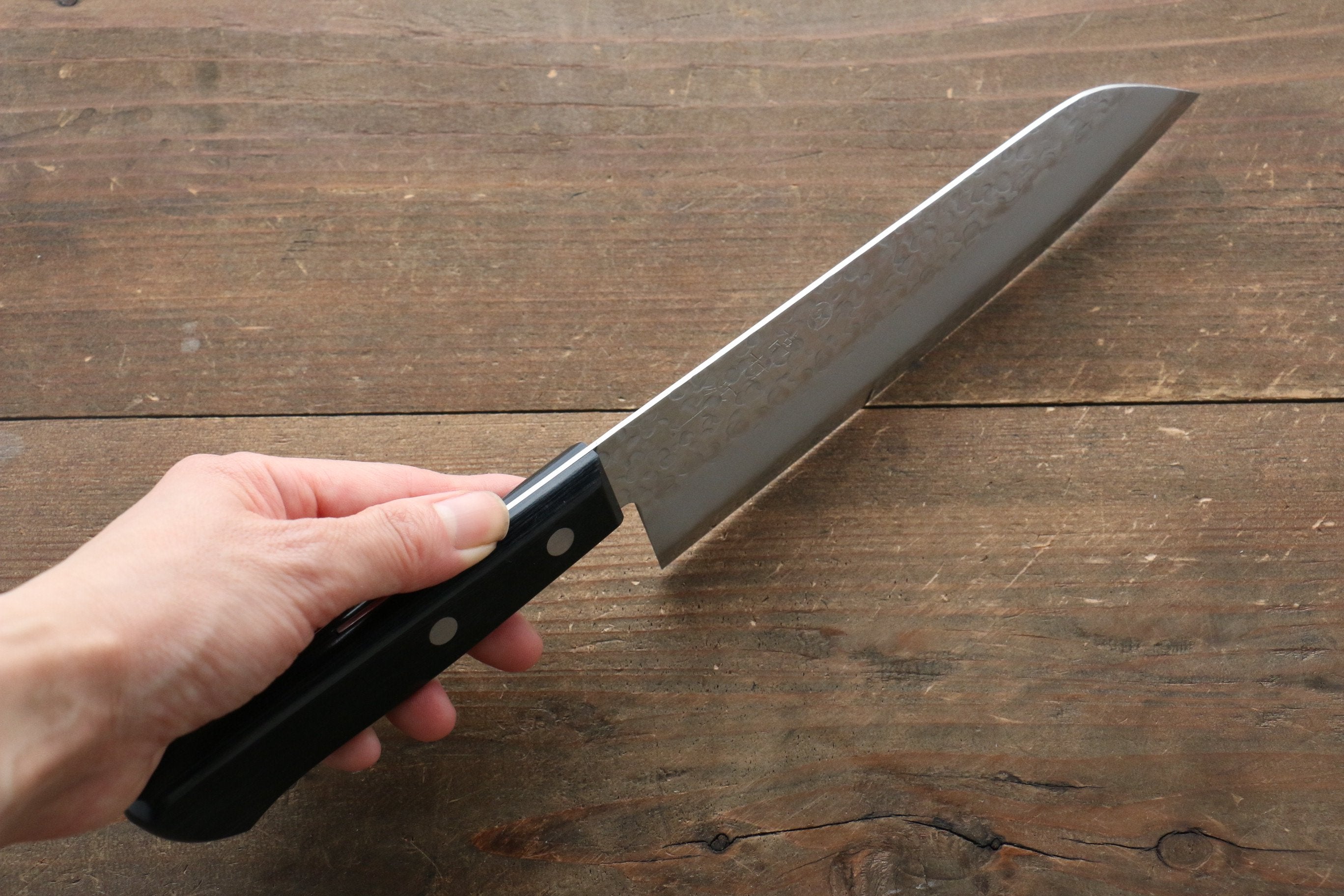 Takamura Knives Chromax Steel Hammered Santoku 170mm with Black Pakka wood Handle - Japanny - Best Japanese Knife