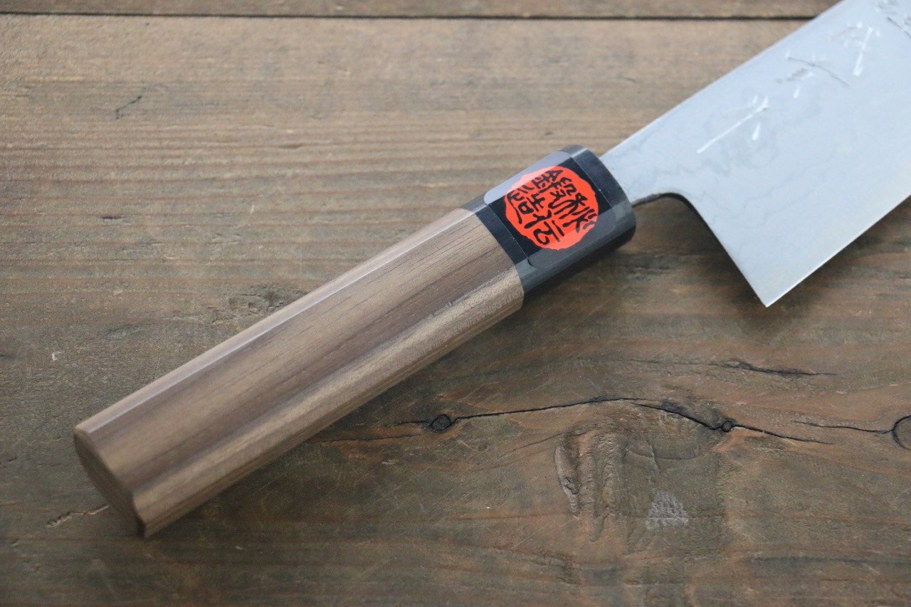 Shigeki Tanaka Blue Steel No.2 Damascus Santoku  165mm Walnut Handle - Japanny - Best Japanese Knife