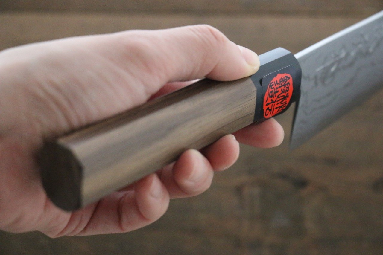 Shigeki Tanaka Blue Steel No.2 Damascus Santoku  165mm Walnut Handle - Japanny - Best Japanese Knife