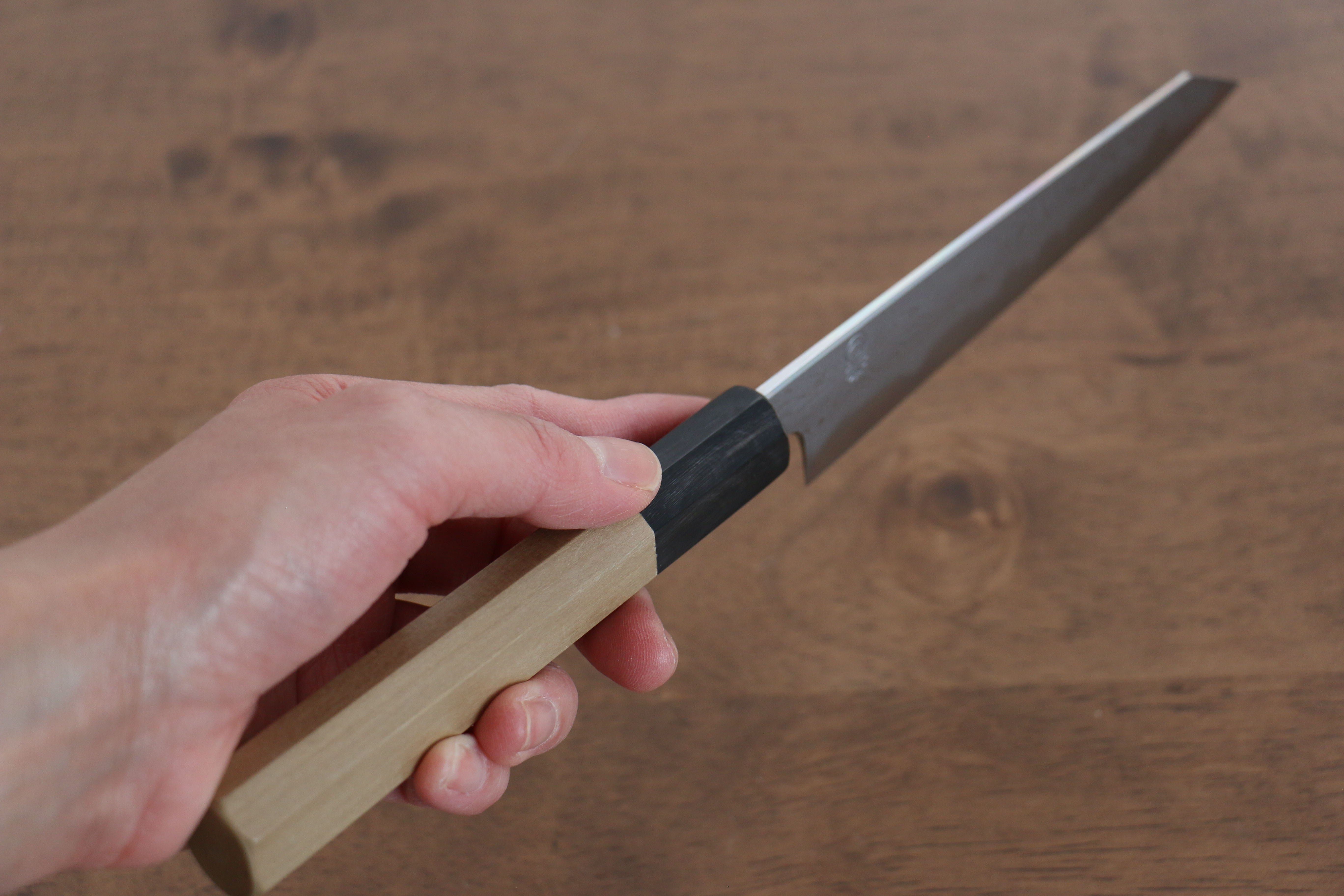 Kikuzuki Blue Steel No.1 Damascus Kiritsuke Petty-Utility 135mm Magnolia Handle - Japanny - Best Japanese Knife