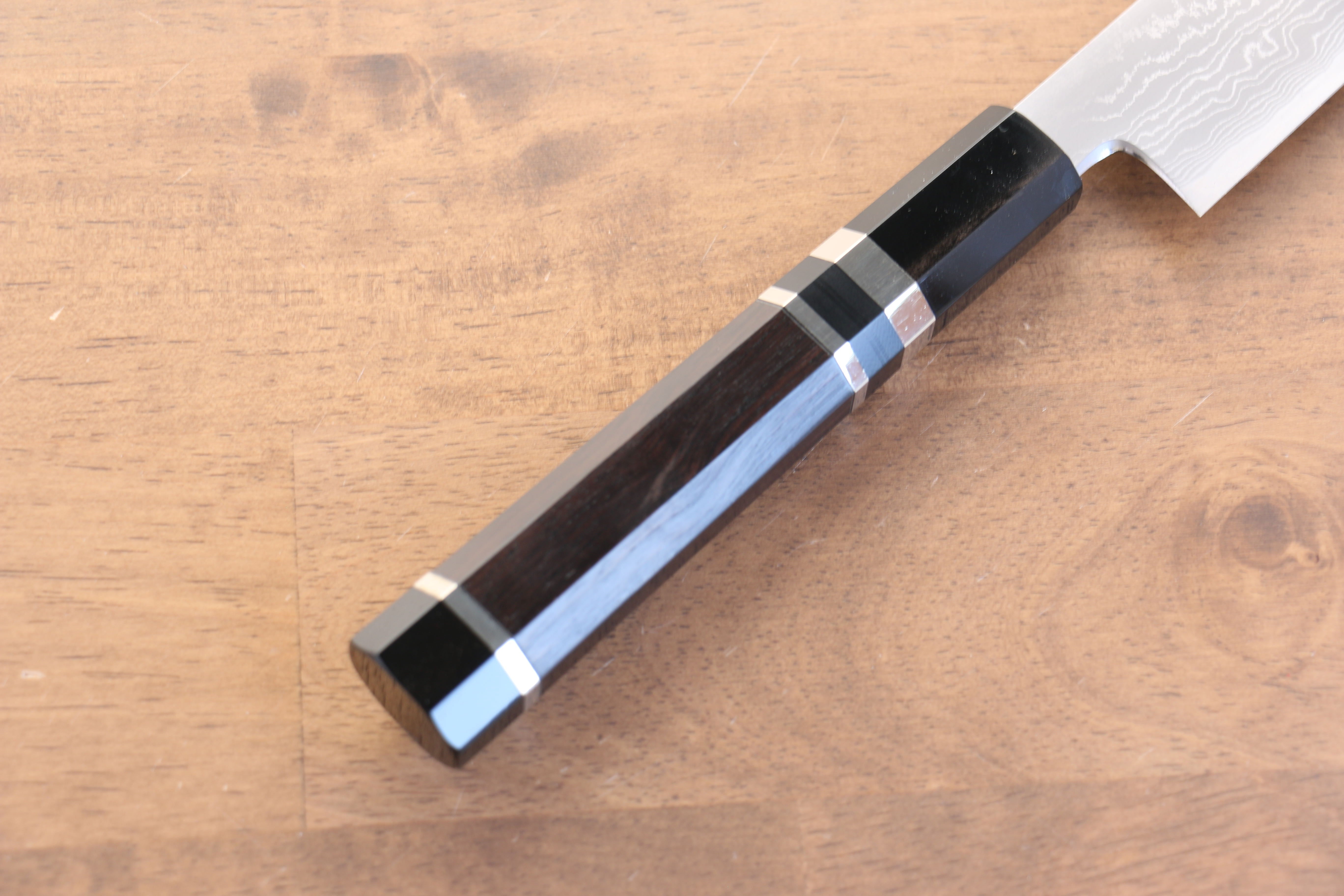 Jikko Blue Steel Damascus Sakimaru Sujihiki  270mm Ebony with Double Ring Handle - Japanny - Best Japanese Knife