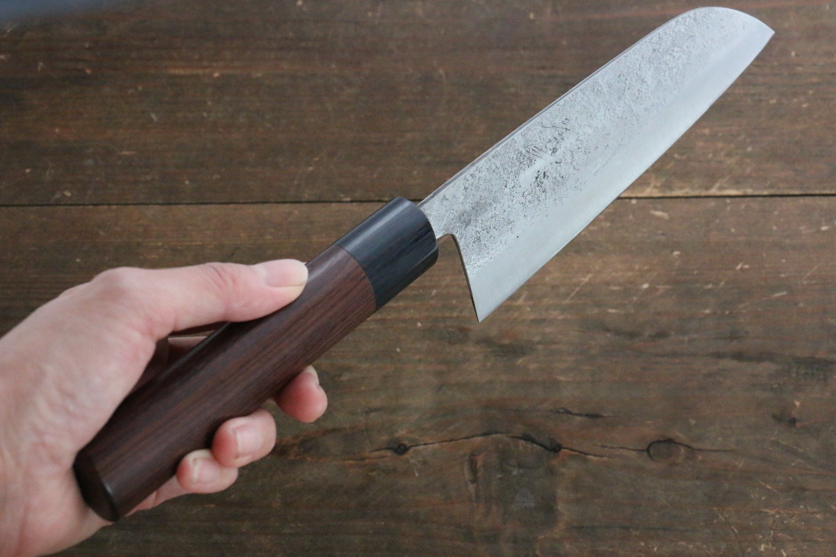 Fujiwara Teruyasu White Steel No.1 Nashiji Santoku 165mm with shitan Handle - Japanny - Best Japanese Knife