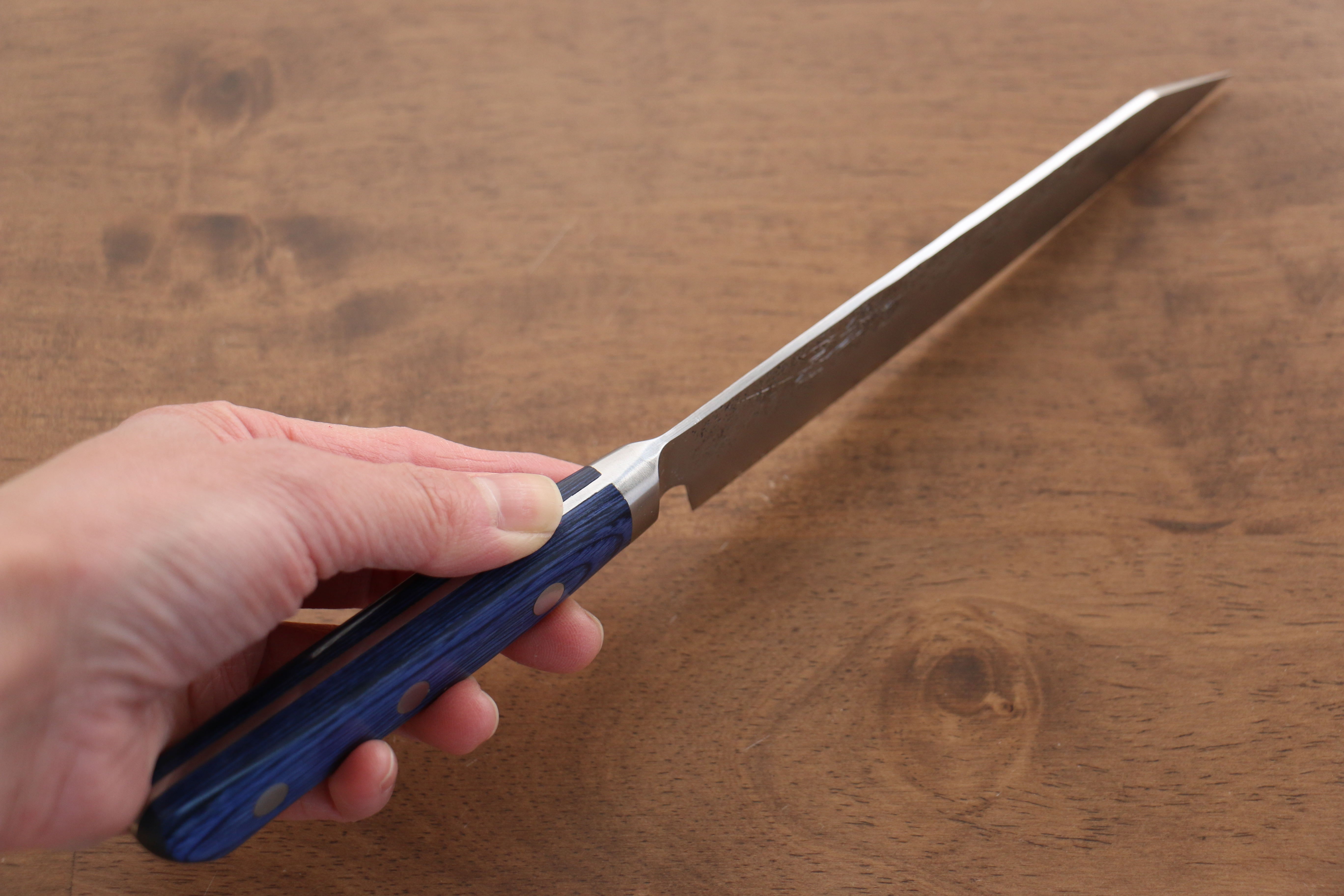 Seisuke Blue Steel No.2 Nashiji Kiritsuke Petty-Utility 145mm Blue Pakka wood Handle - Japanny - Best Japanese Knife