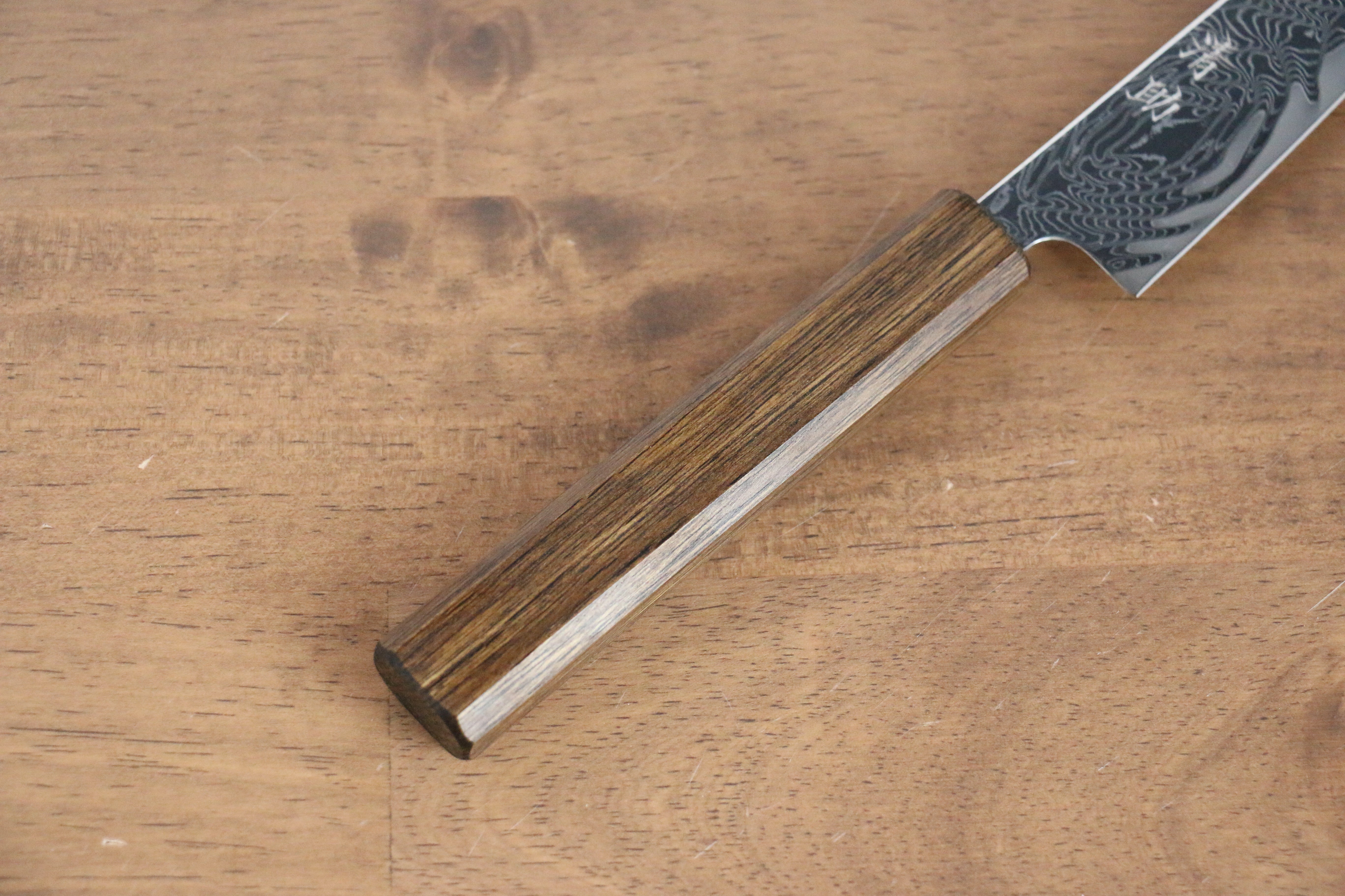 Seisuke Nami AUS10 Mirrored Finish Damascus Petty-Utility 135mm Oak Handle - Japanny - Best Japanese Knife