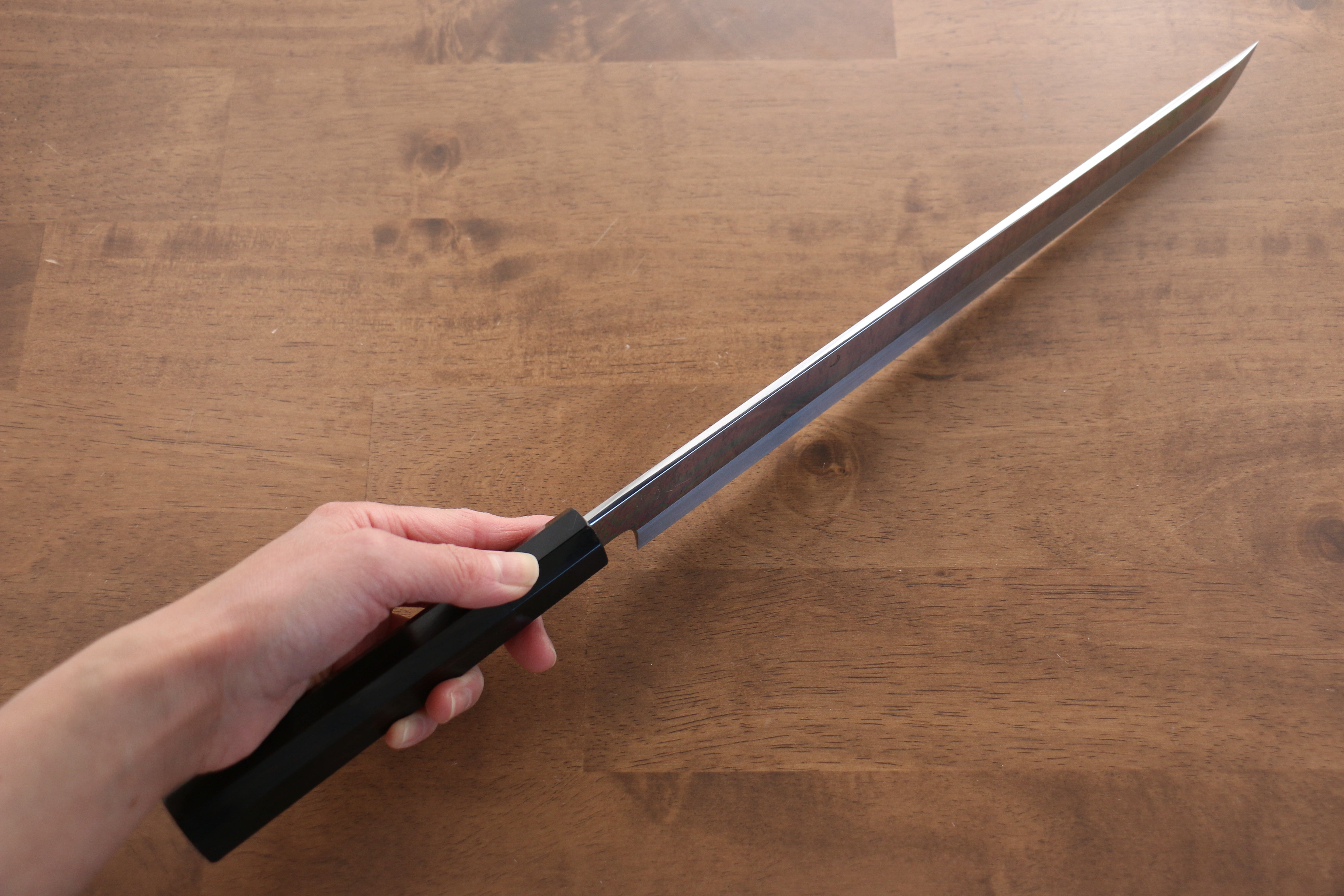 Jikko Fujisan Honyaki White Steel No.3 Mirrored Finish Sakimaru Yanagiba  300mm Ebony Wood Handle - Japanny - Best Japanese Knife