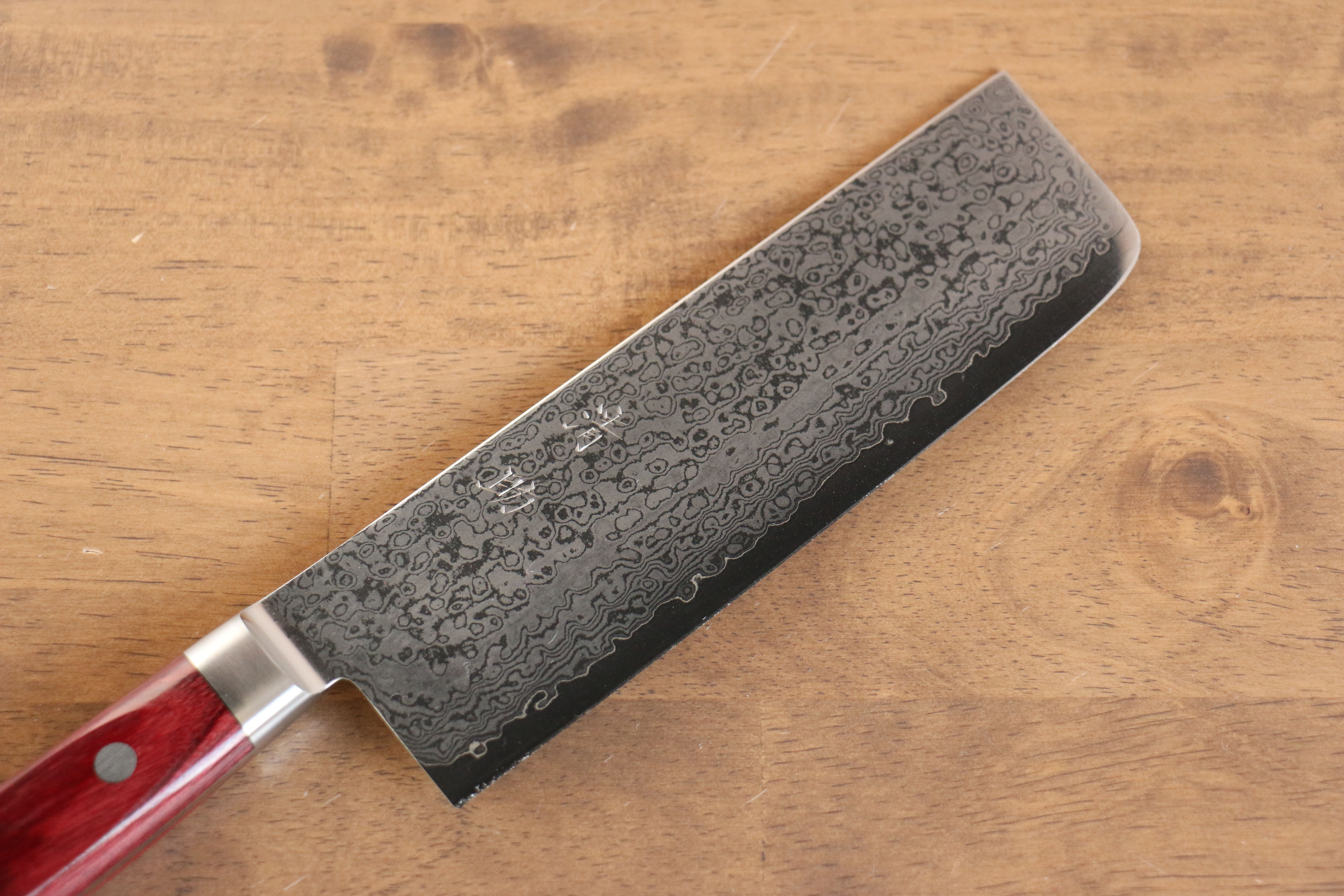 Seisuke VG10 33 Layer Mirrored Finish Damascus Nakiri  165mm Red Pakka wood Handle - Japanny - Best Japanese Knife