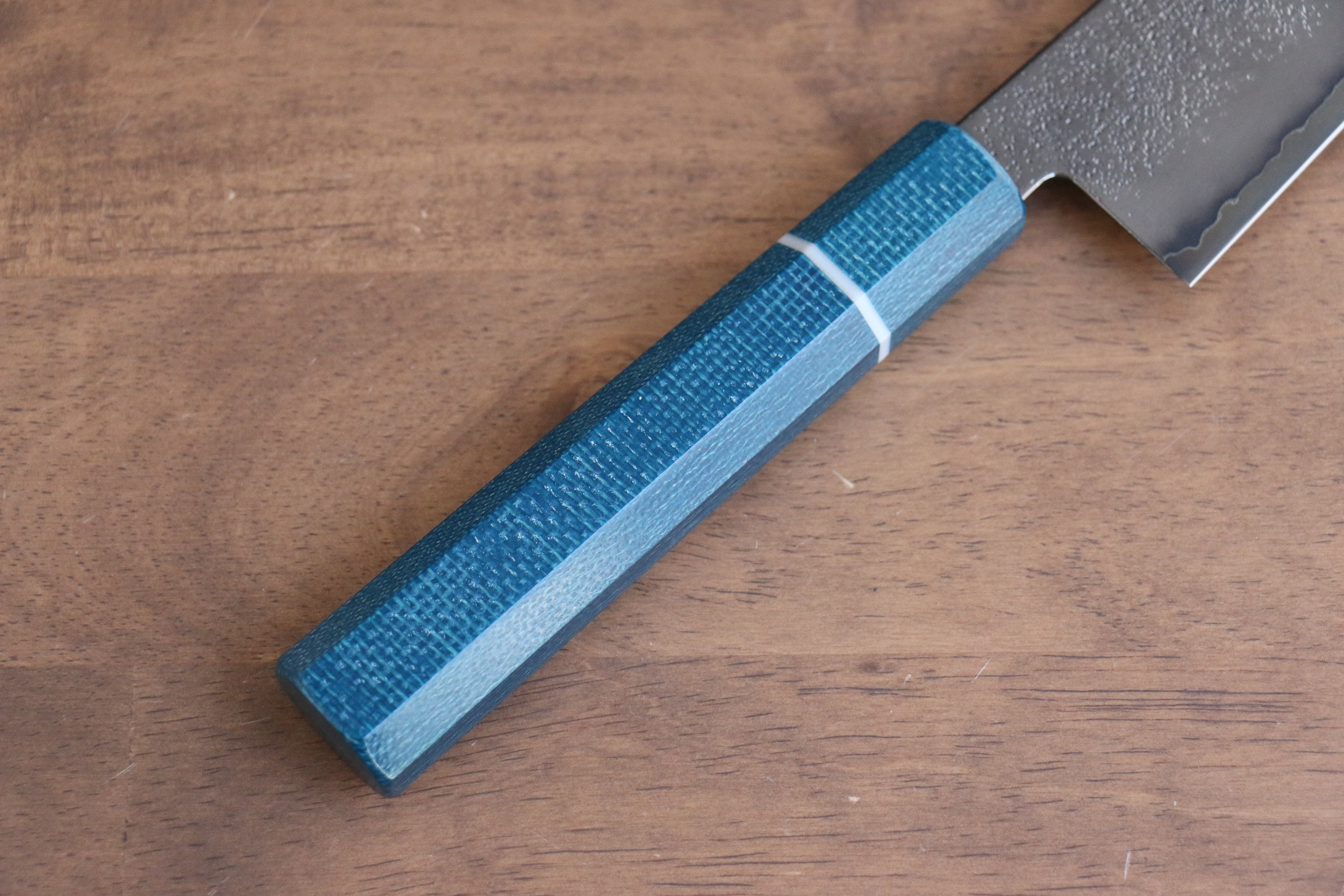 Seisuke VG5 Nashiji black dye Gyuto 210mm Blue Canvas Micarta Handle - Japanny - Best Japanese Knife