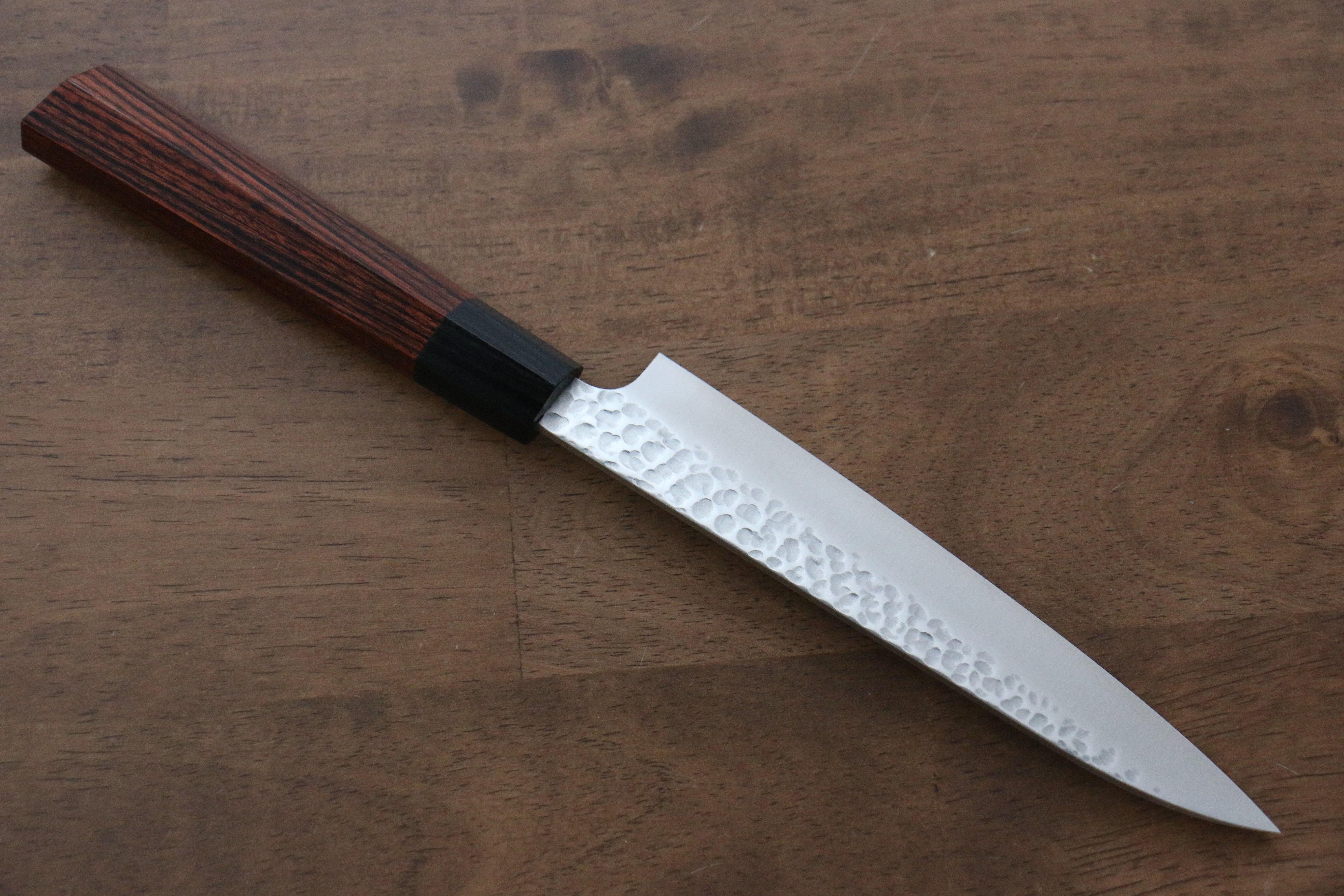 Seki Kanetsugu Heptagon Wood VG10 Hammered Petty Knife & Gyuto & Bread Knife Set - Japanny - Best Japanese Knife