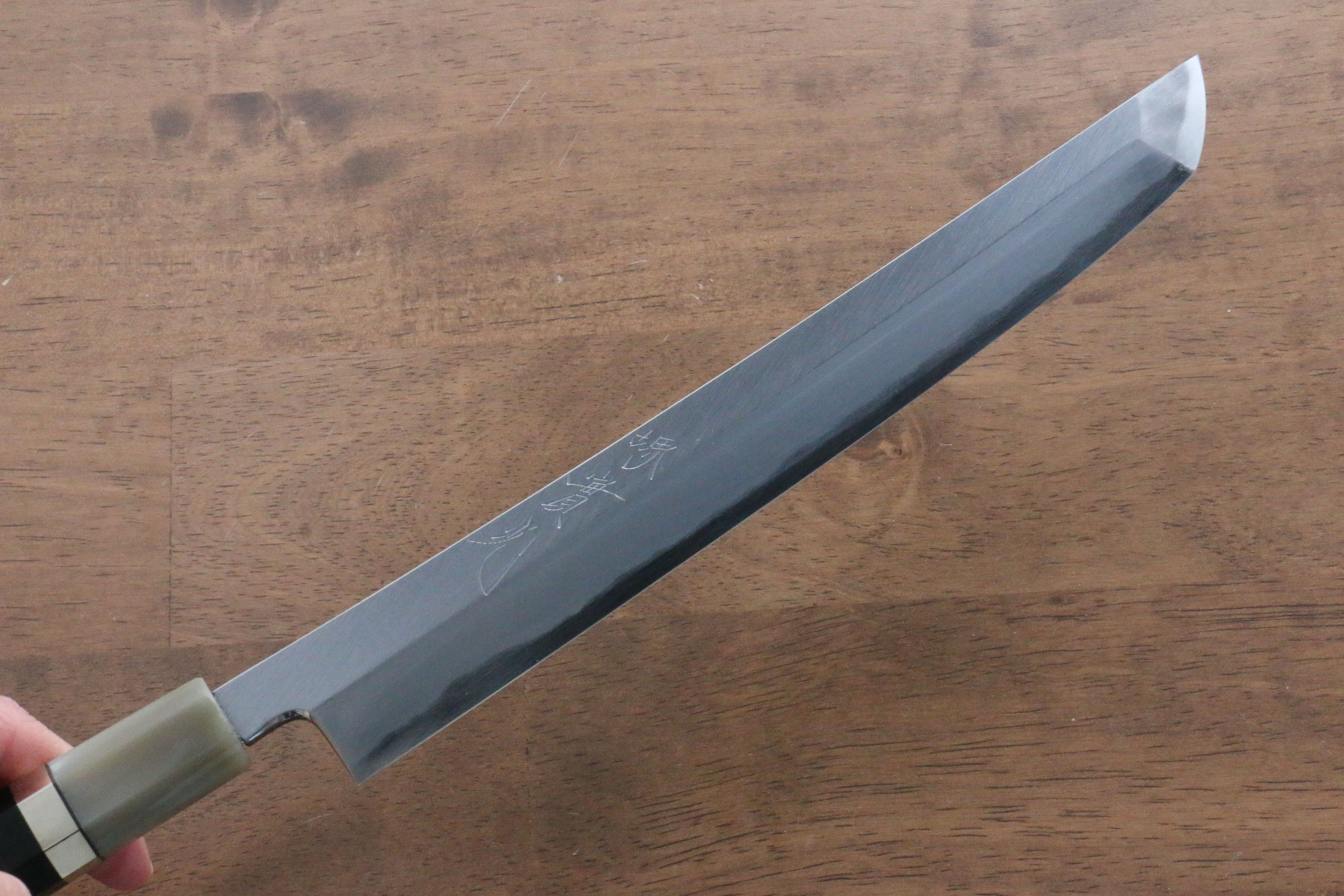 Jikko Shiko White Steel Sakimaru Yanagiba  240mm Ebony with Double Ring Handle - Japanny - Best Japanese Knife