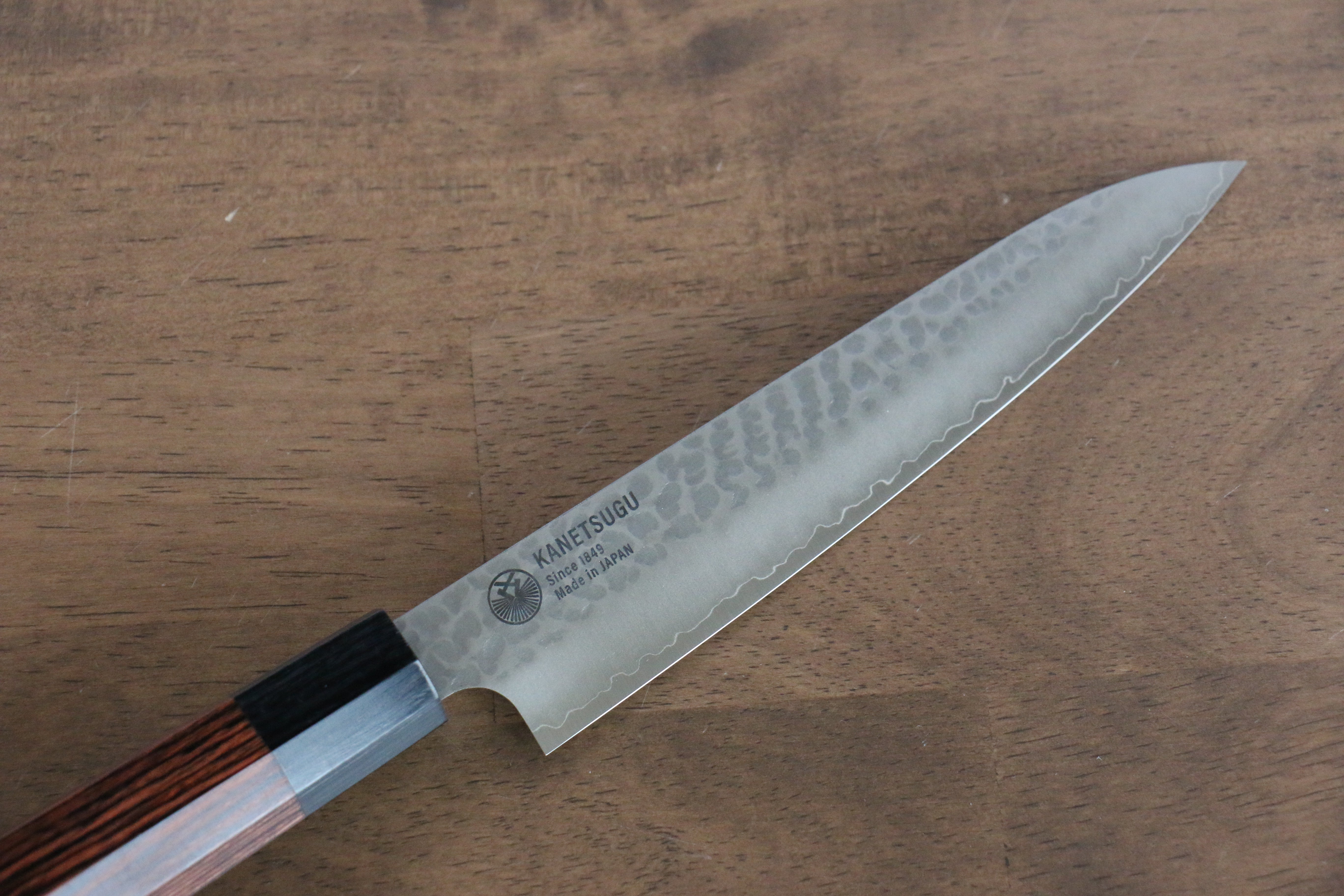 Seki Kanetsugu Heptagon Wood VG10 Hammered Petty Knife & Gyuto & Bread Knife Set - Japanny - Best Japanese Knife
