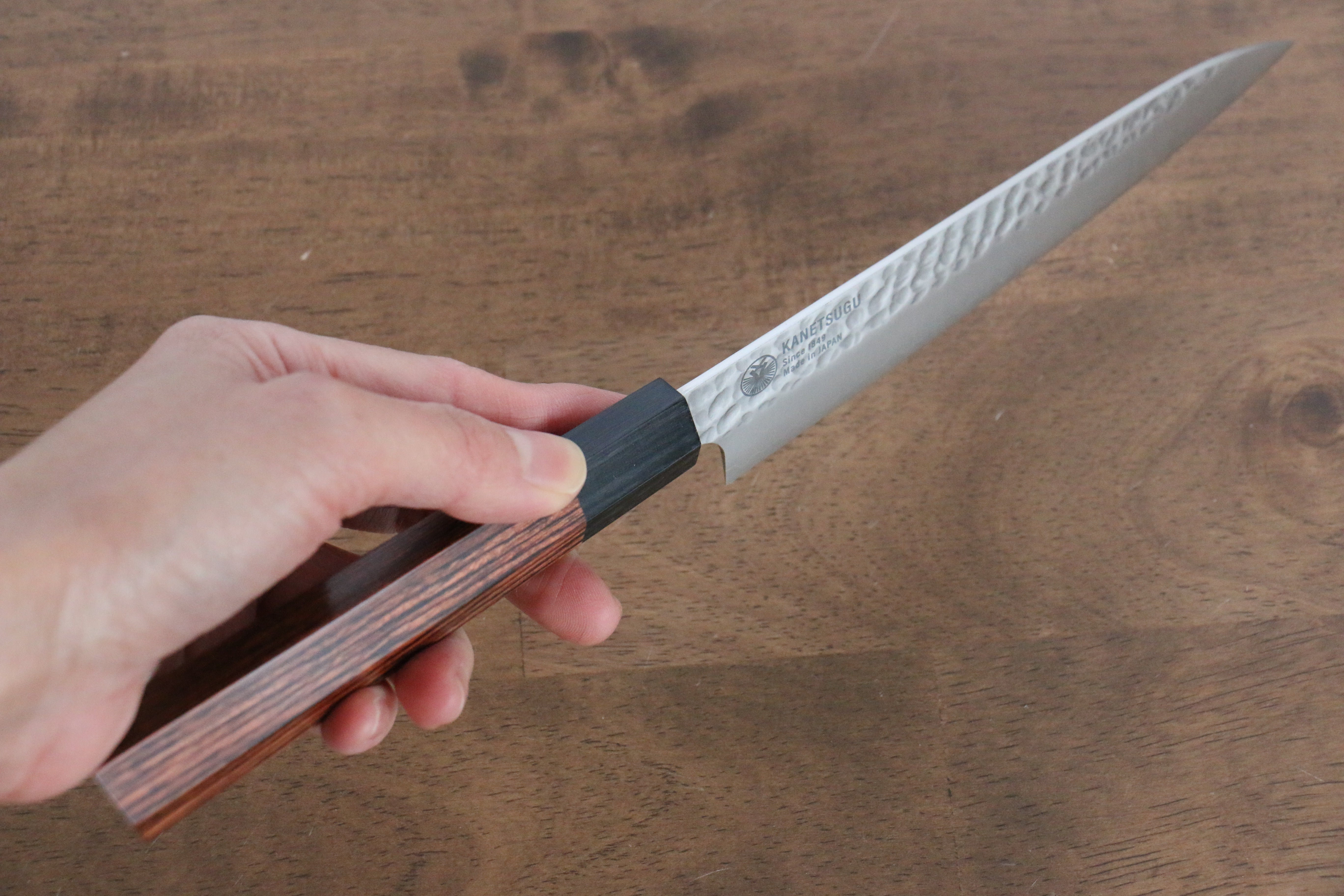 Seki Kanetsugu Heptagon Wood VG10 Hammered Petty-Utility 150mm Pakka wood (heptagonal) Handle - Japanny - Best Japanese Knife